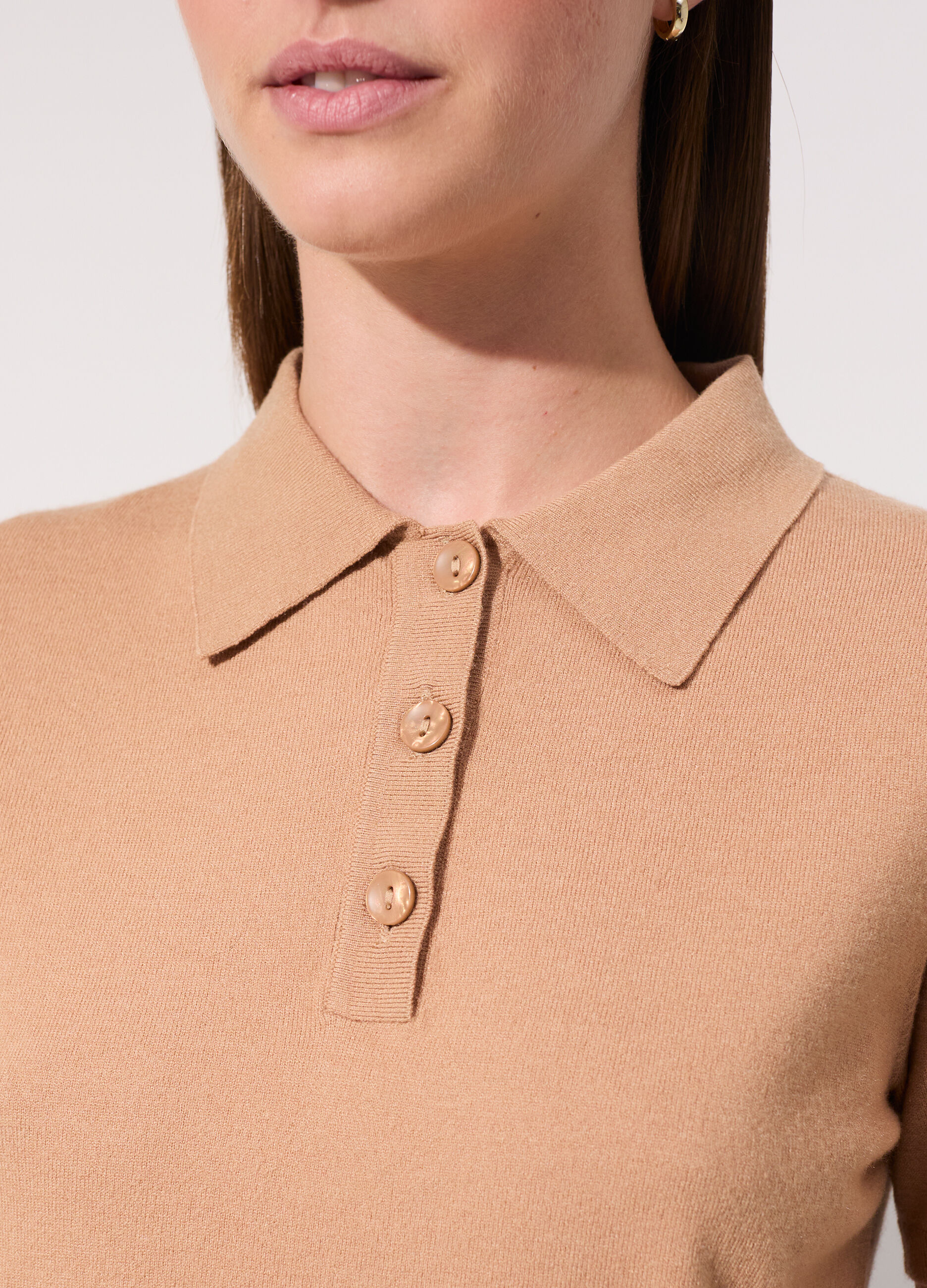 Polo in tricot misto cashmere a maniche corte donna_3