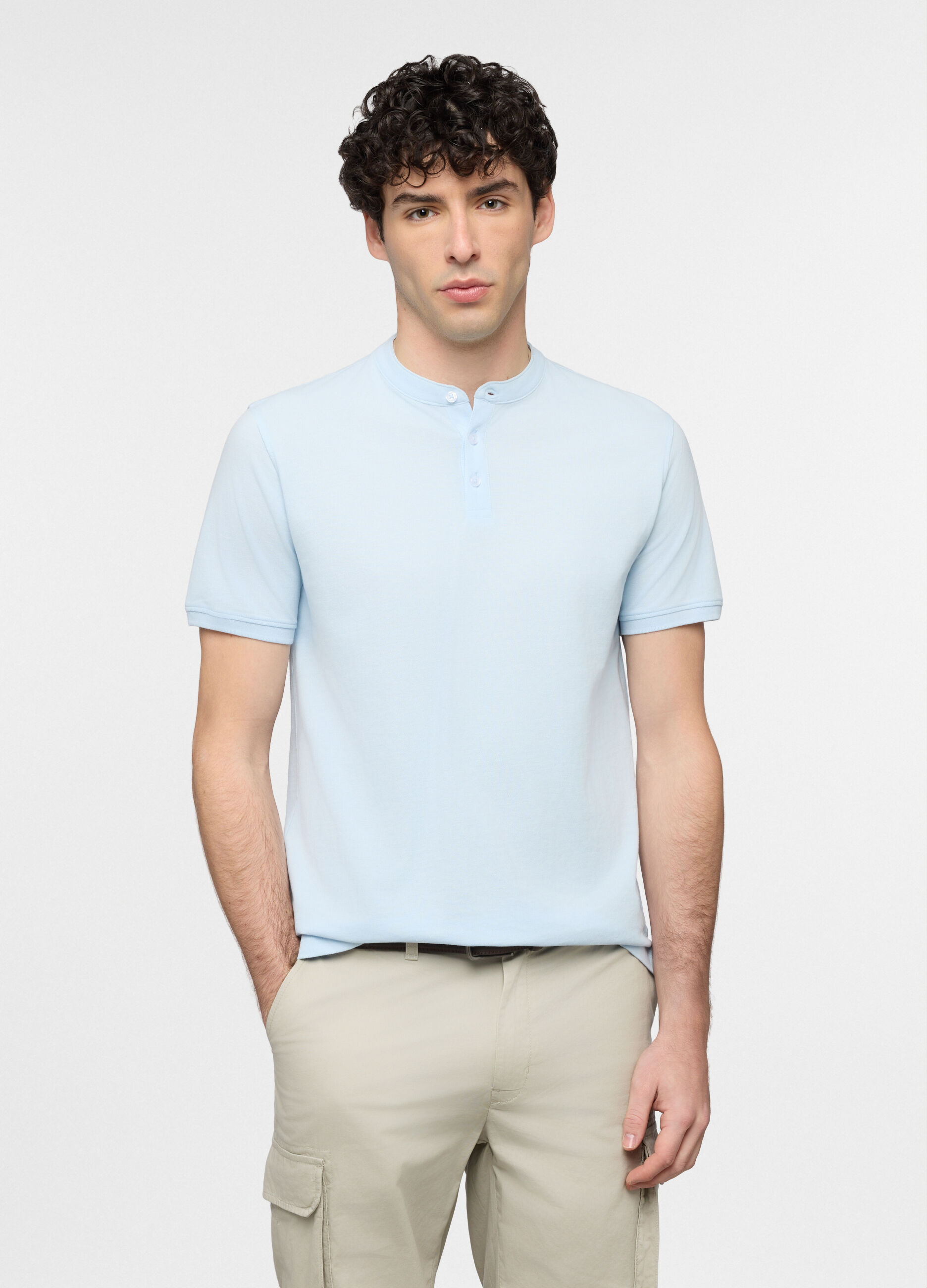 Polo a maniche corte con collo coreano uomo_0