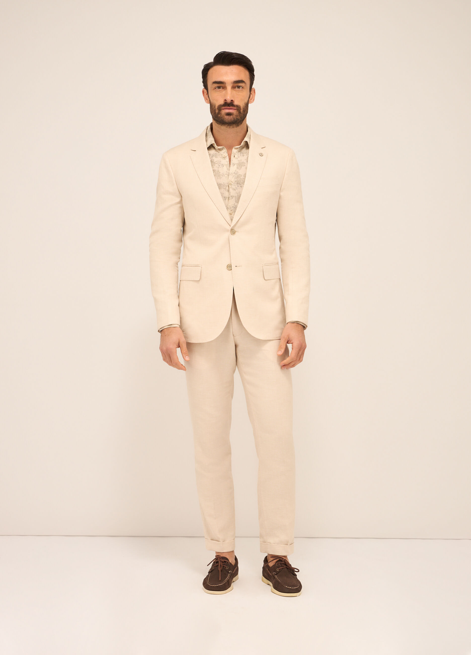 Blazer con revers classici in cotone e lino uomo_0