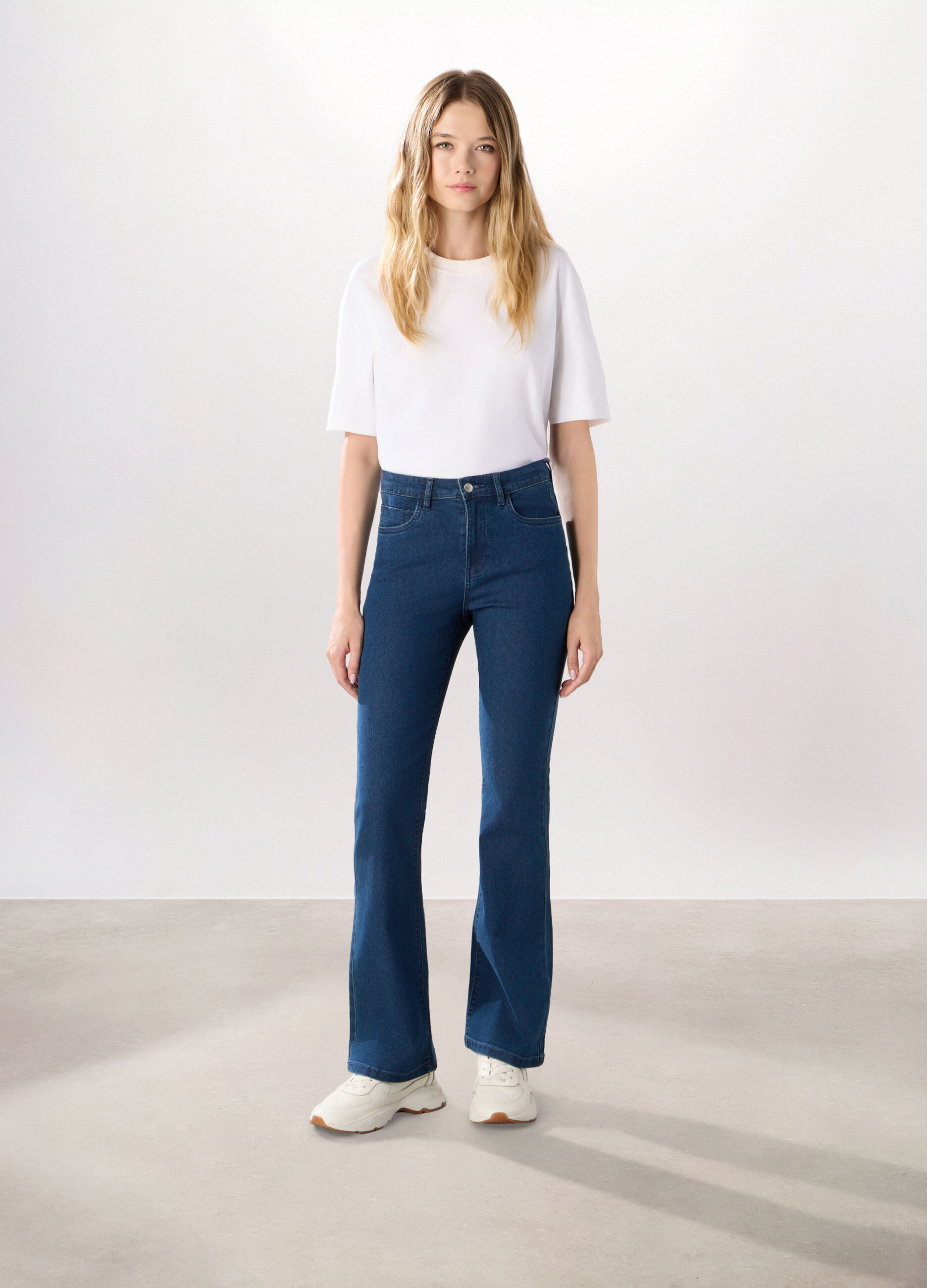 Pantaloni in denim misto cotone donna_0