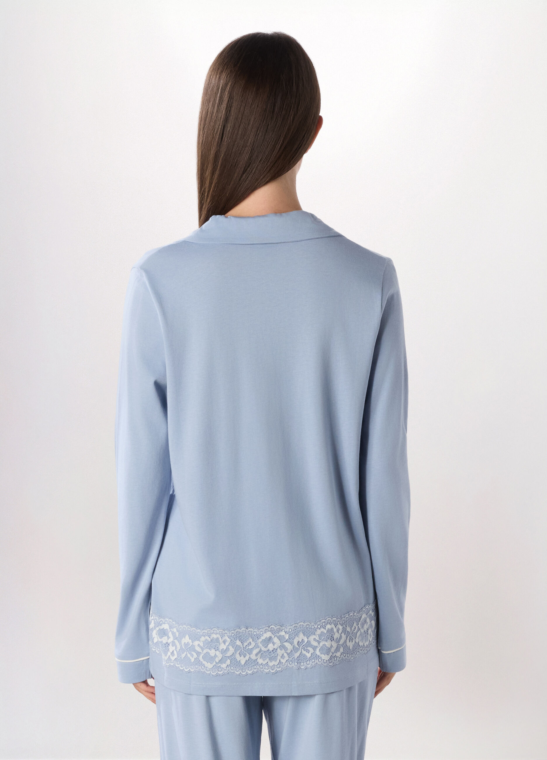 Camicia pigiama in cotone con pizzo donna_1