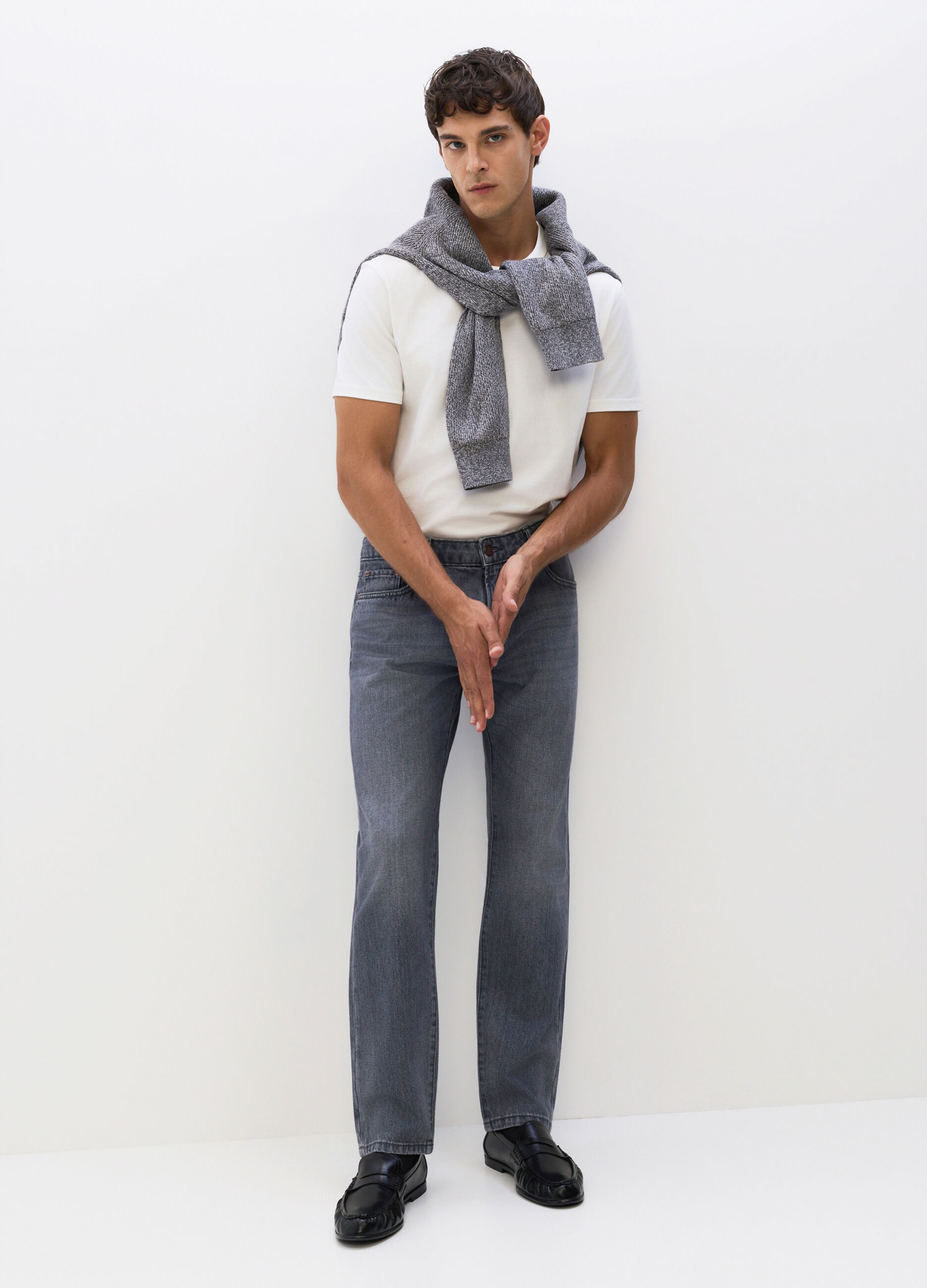Jeans regular fit in denim di cotone m&eacute;lange uomo_0