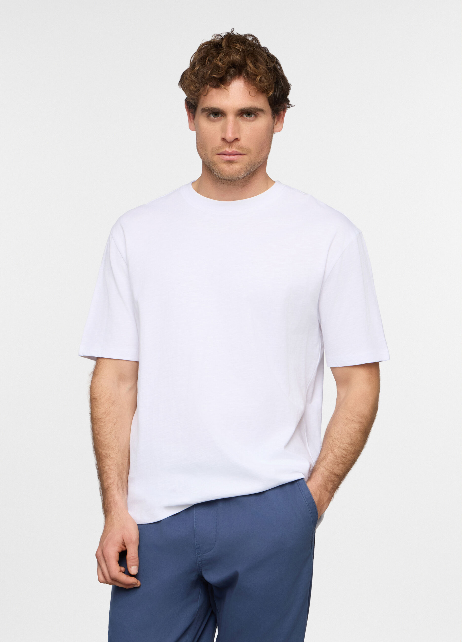 T-shirt girocollo in cotone fiammato uomo_0