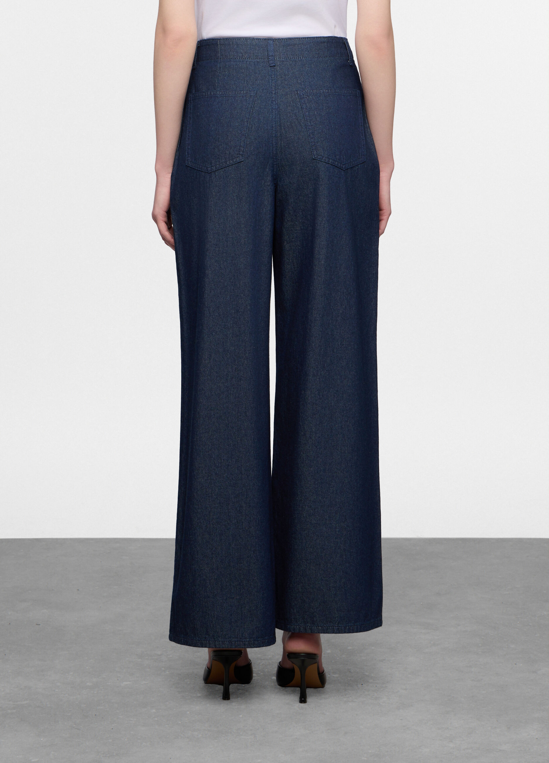 Pantaloni wide leg in denim di puro cotone donna_1