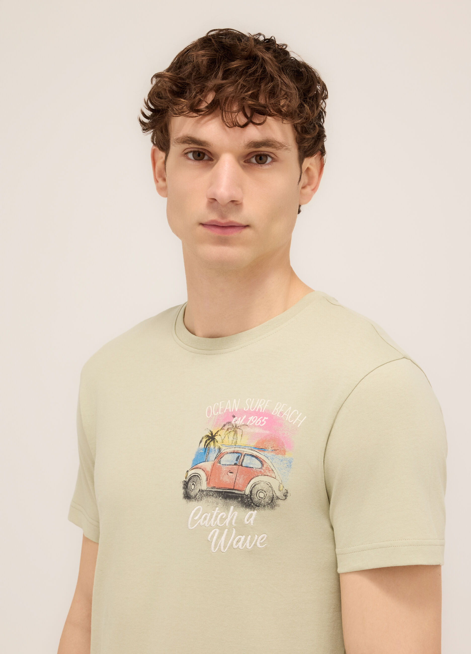 T-shirt girocollo stampa Surf Beach uomo
