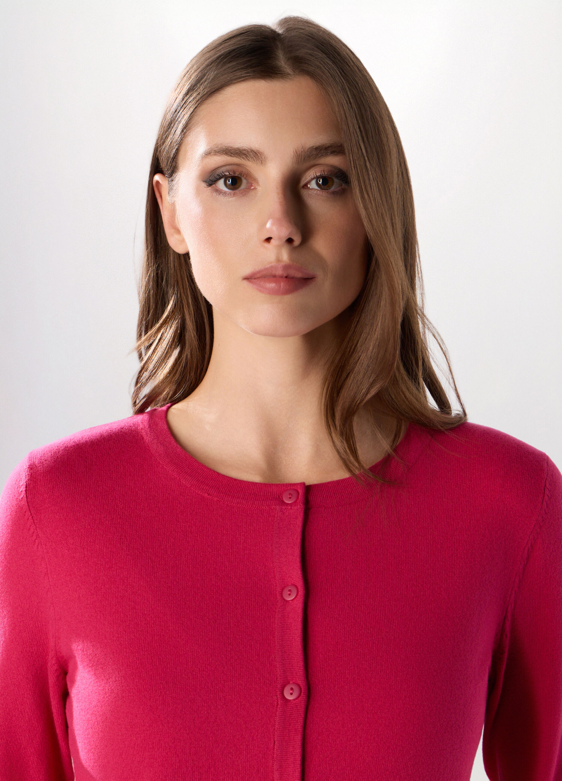 Cardigan a girocollo in misto cotone donna_2