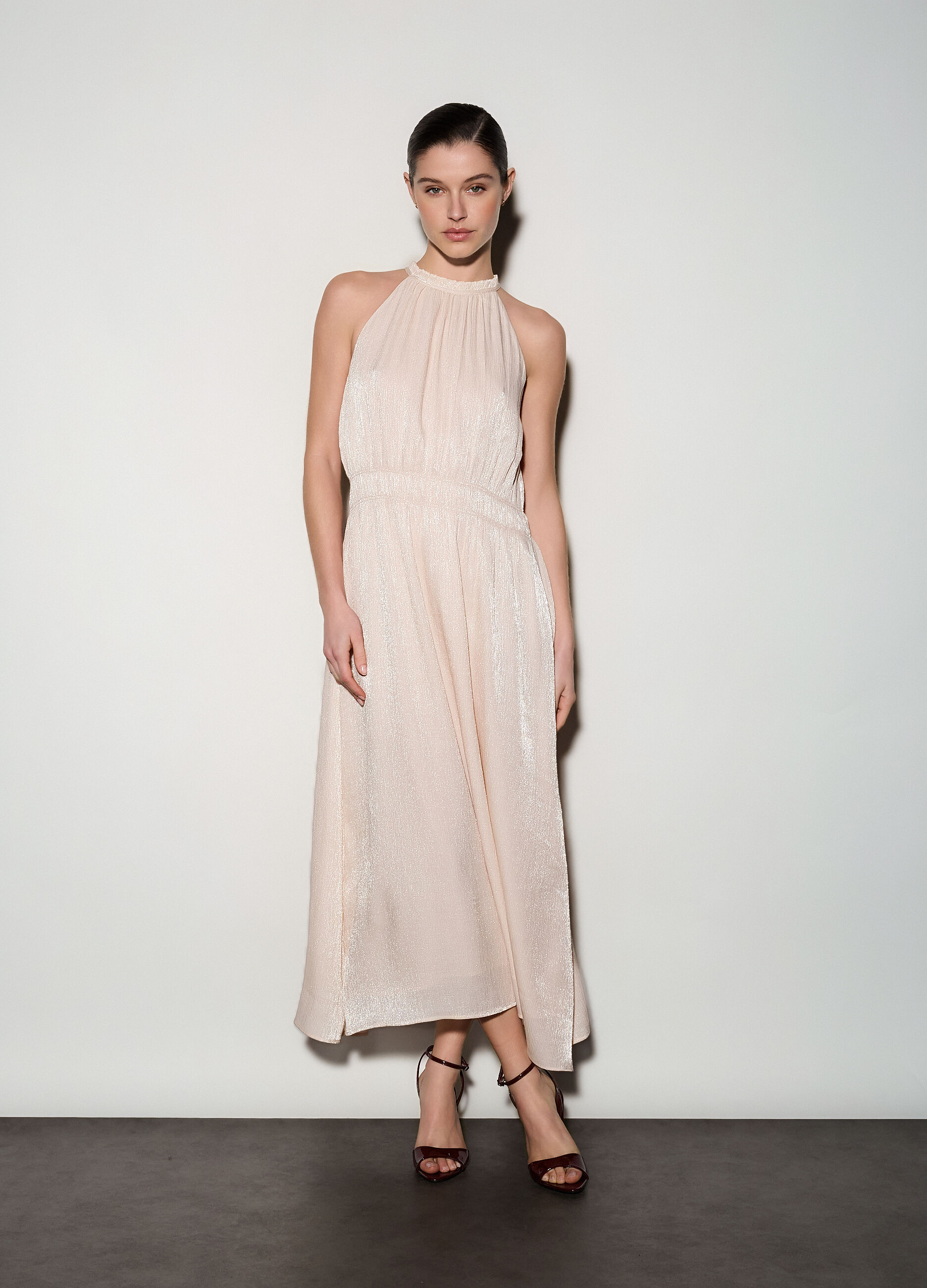 Abito lungo in raso pliss&eacute; donna_0