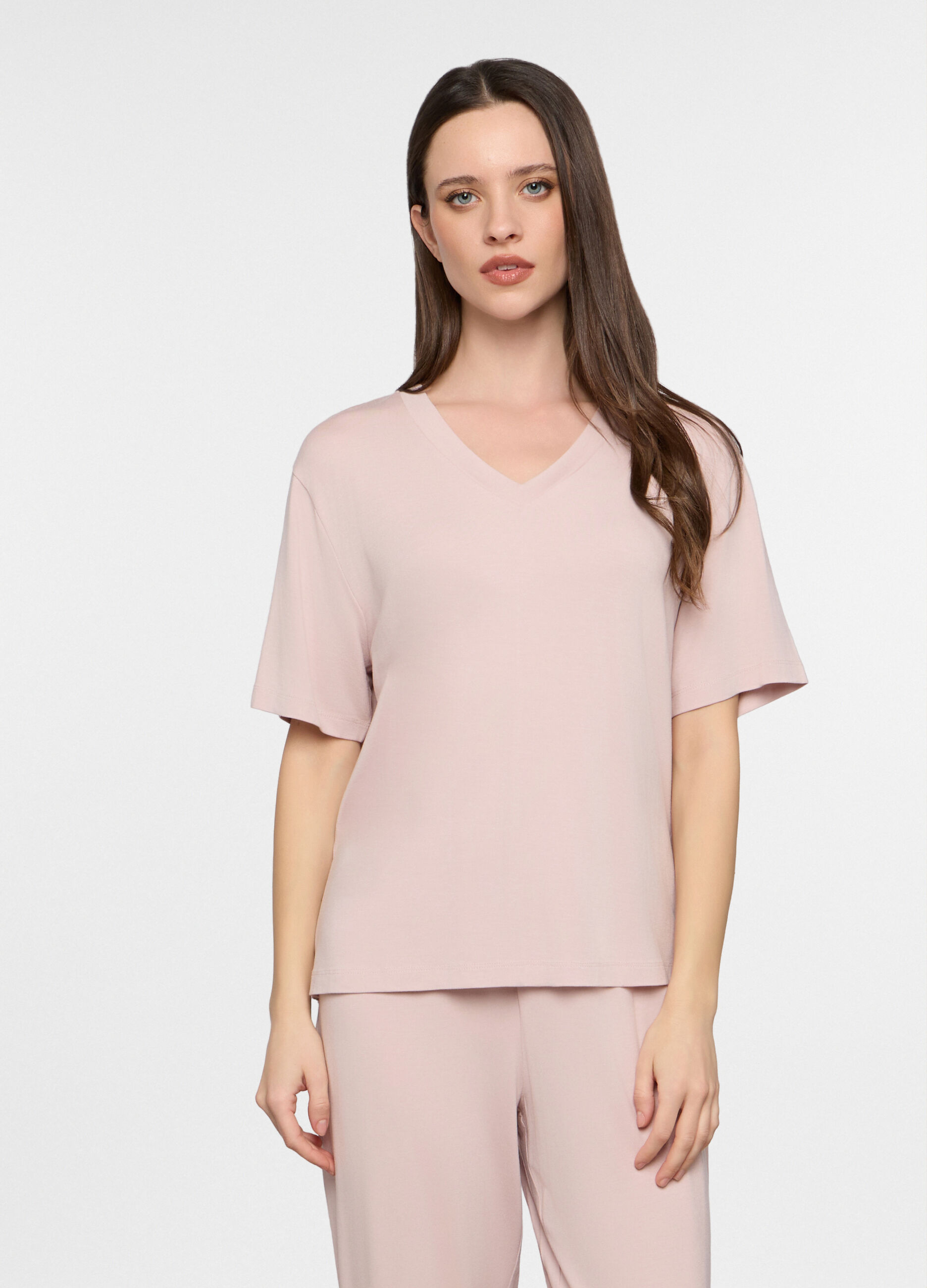 Top pigiama con scollo a V stretch donna_0