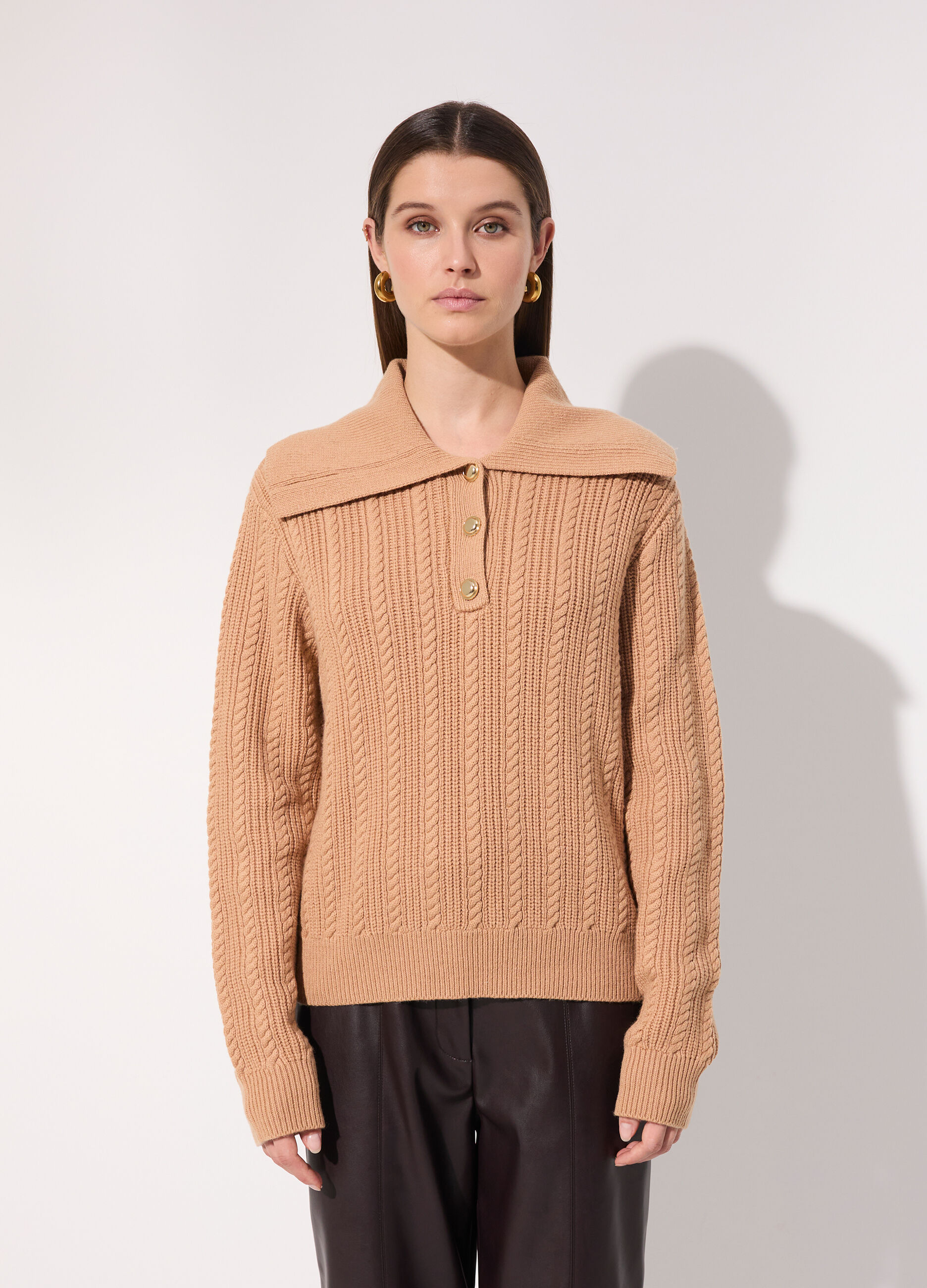 Pullover in misto lana con colletto donna_1