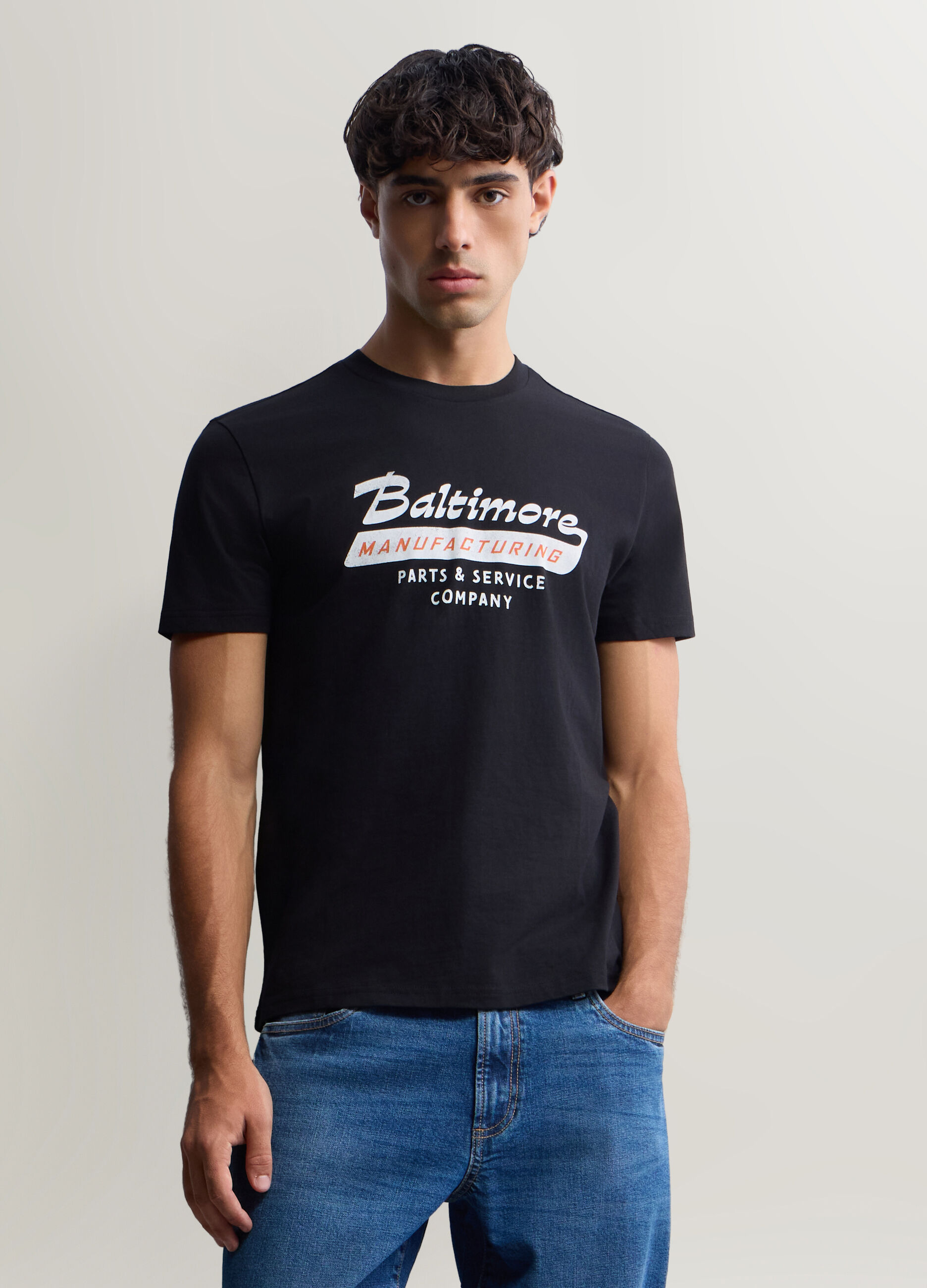 T-shirt girocollo in interlock con stampa uomo_0