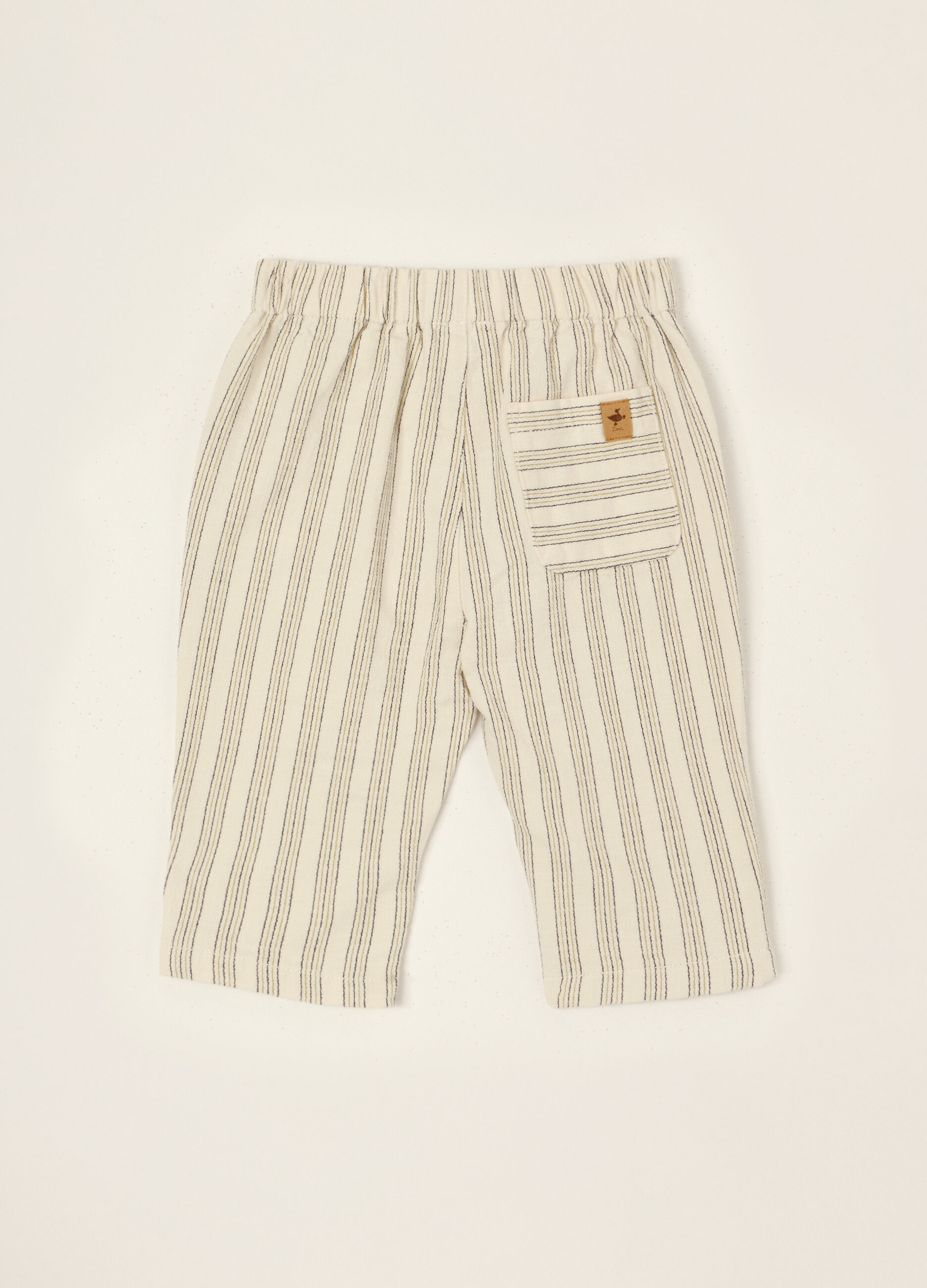 Pantaloncini beige a righe in puro cotone_1
