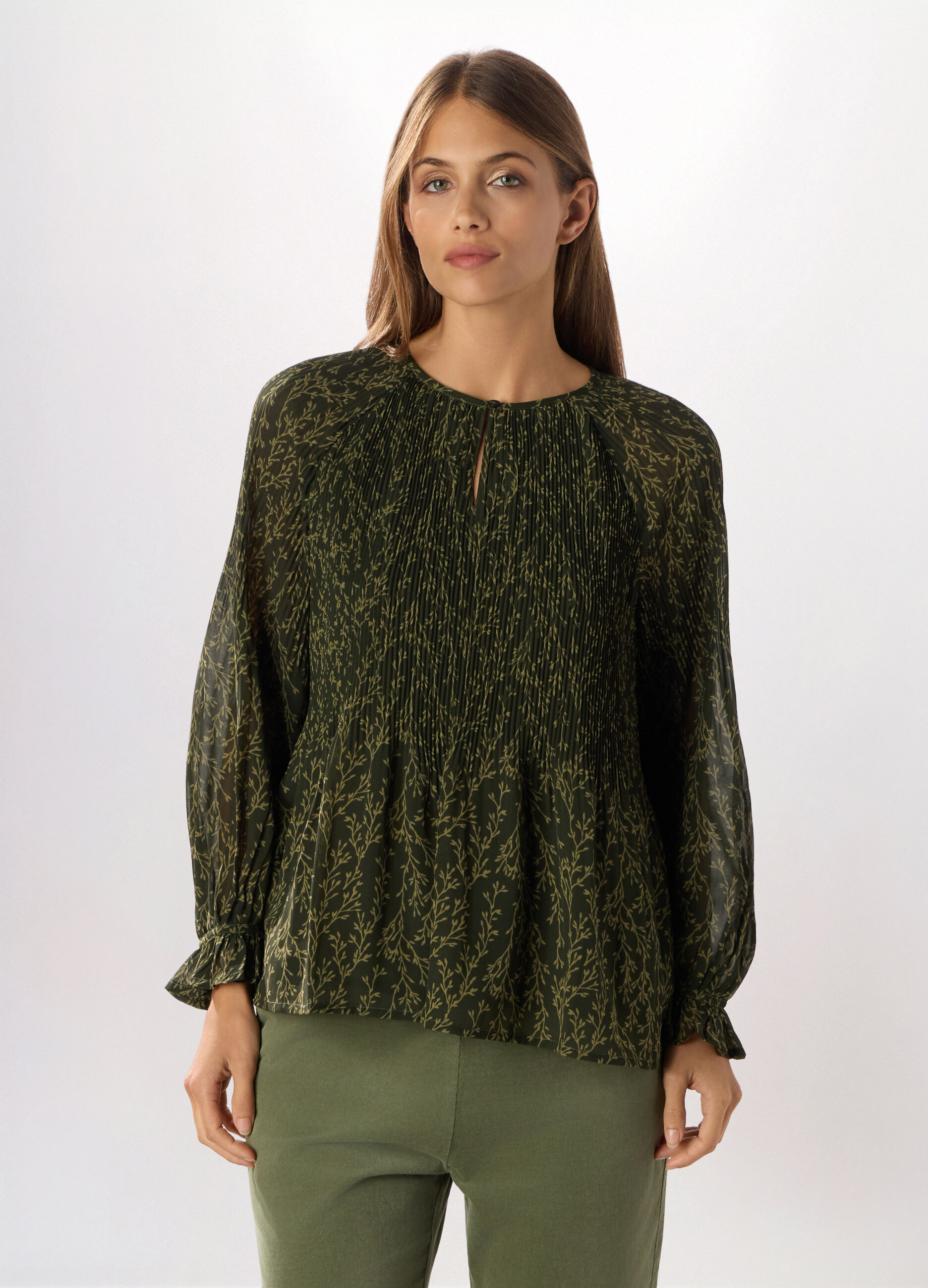 Blusa plissé con stampa donna_0