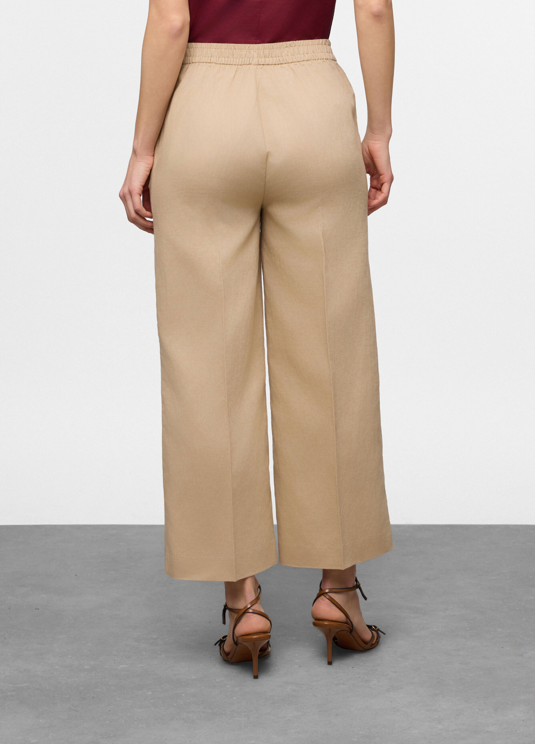 Pantaloni wide leg misto lino donna_1