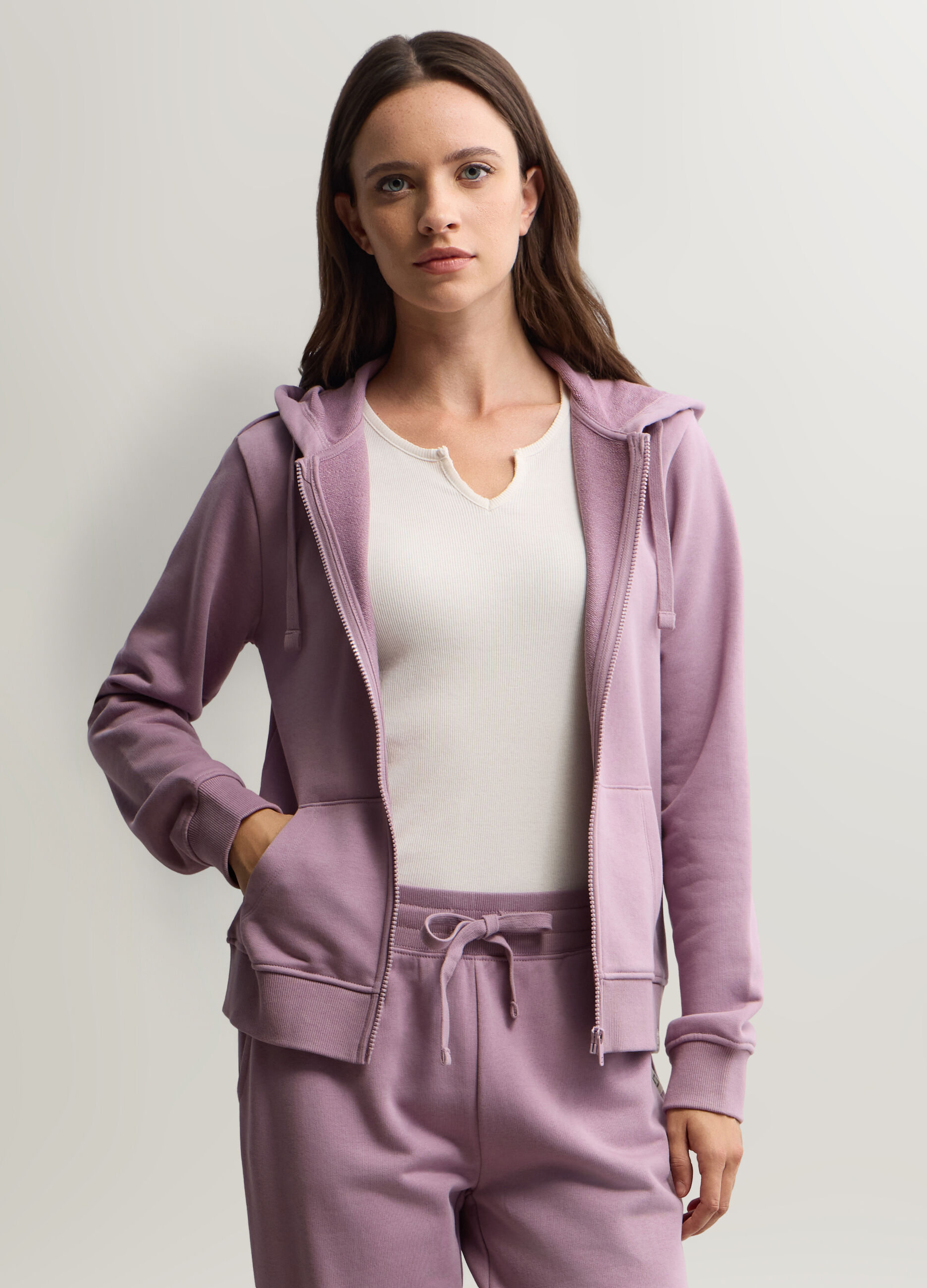Felpa con cappuccio misto cotone garzato donna_0