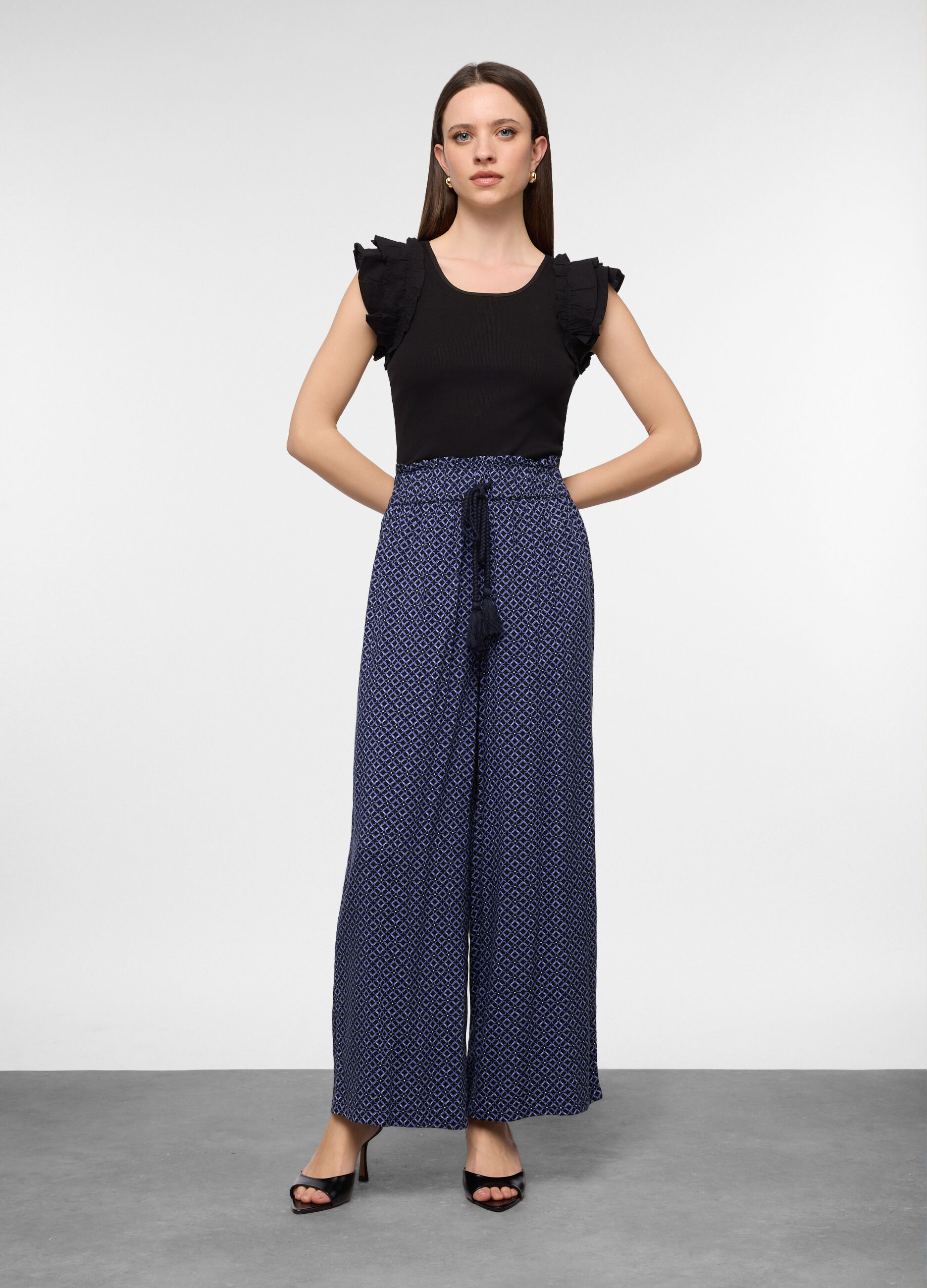 Pantaloni palazzo comfort fit in pura viscosa donna_0