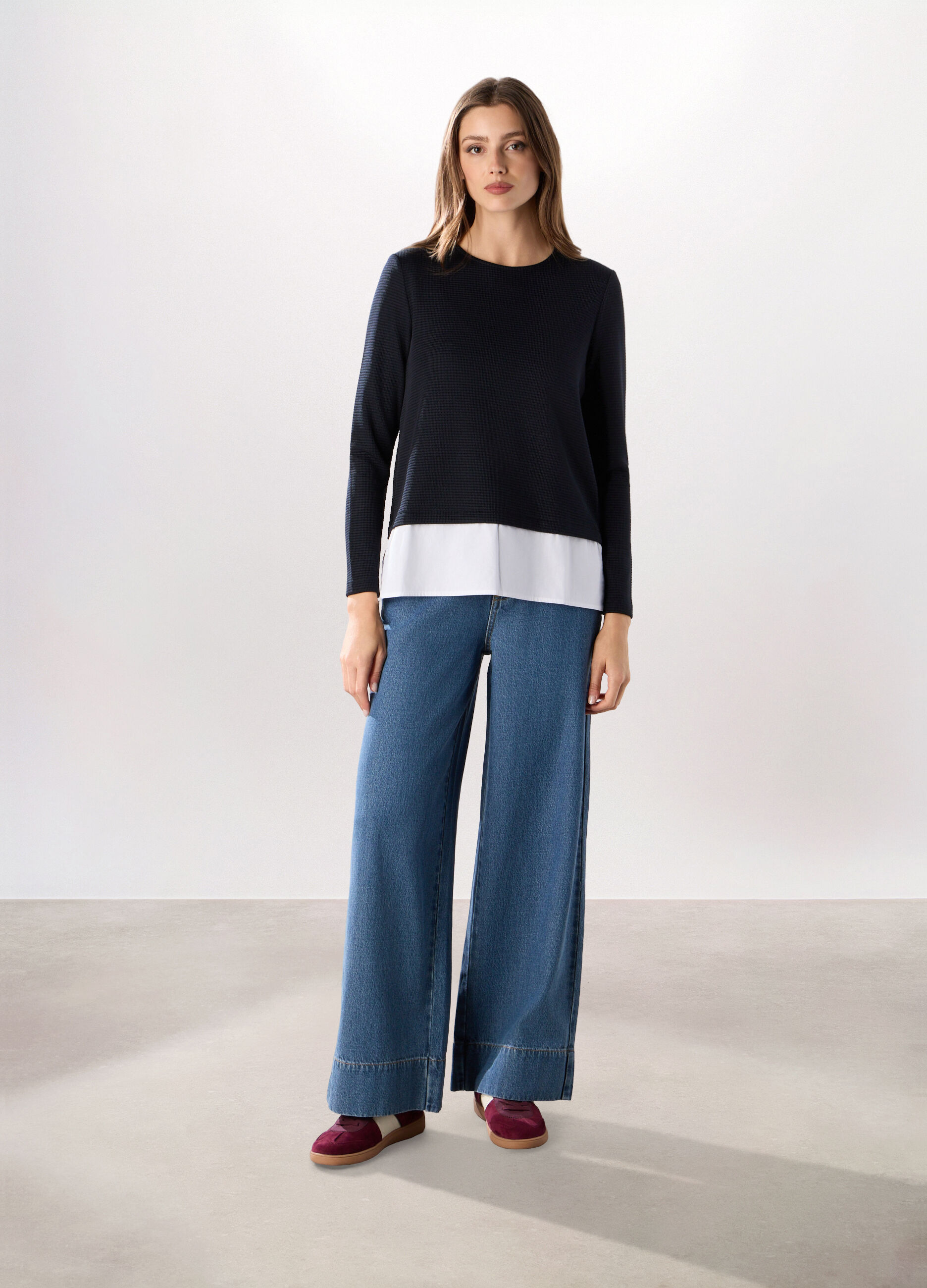 Jeans wide leg in denim di cotone donna_0
