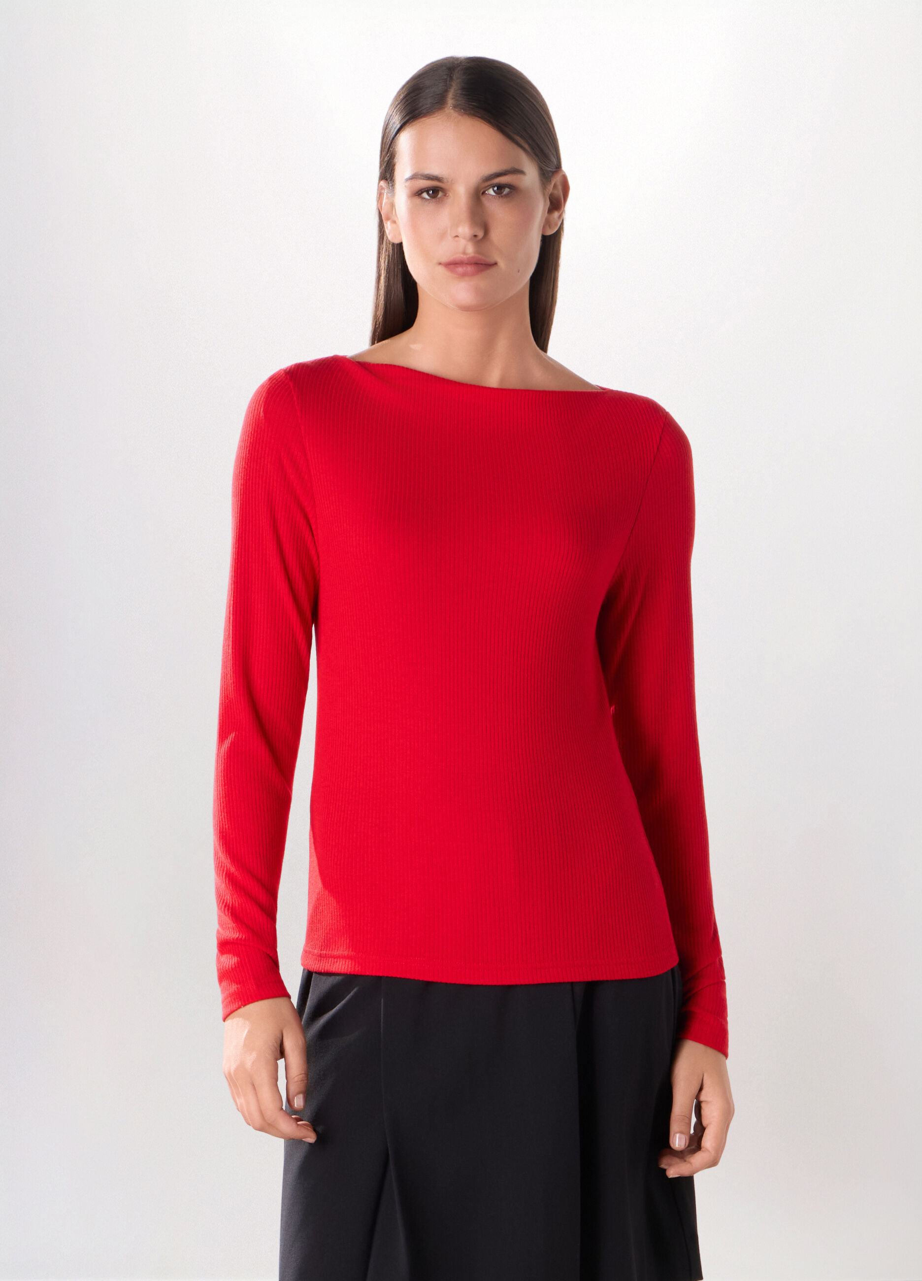T-shirt in costina misto viscosa donna_0