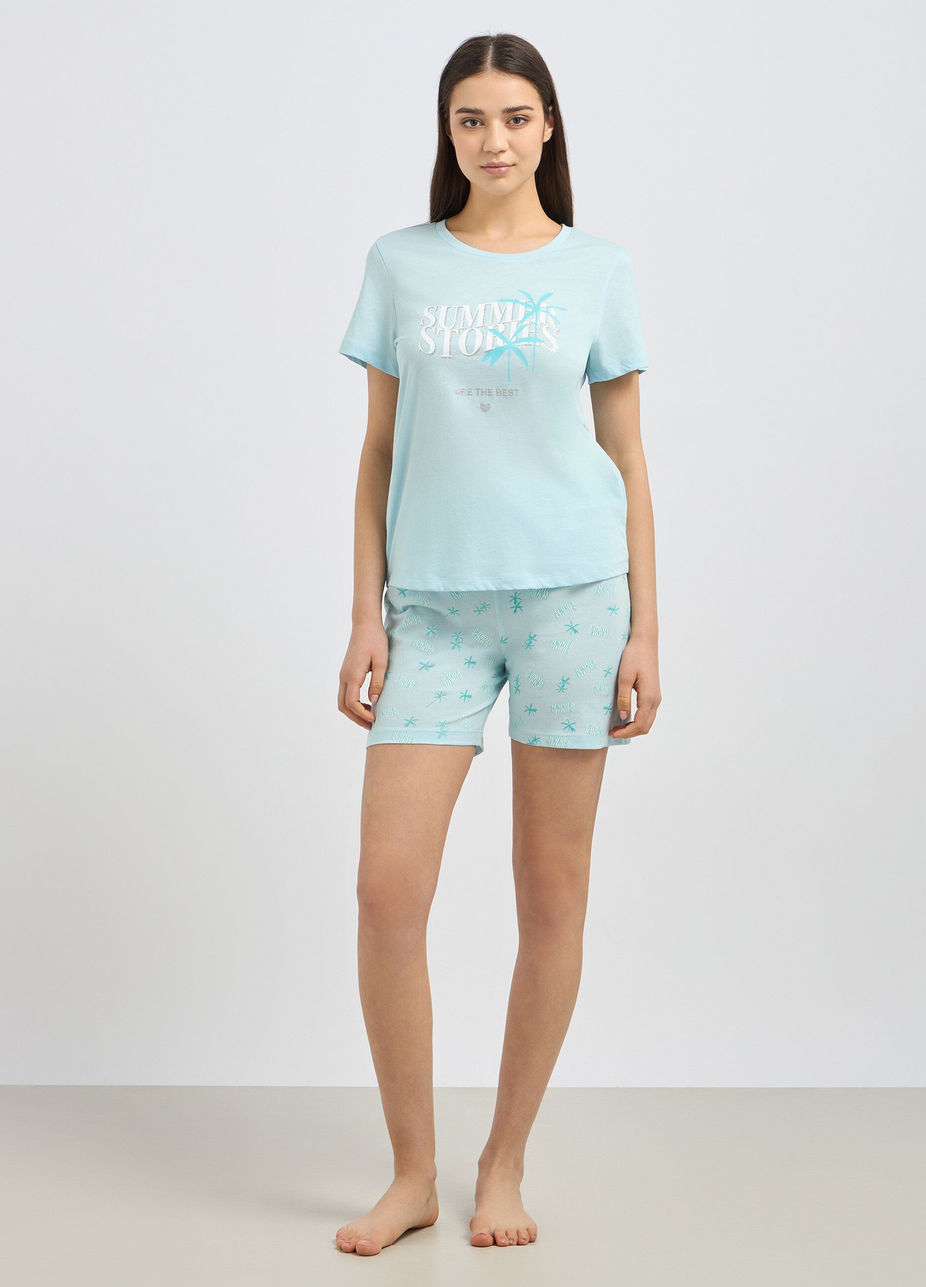 Set pigiama corto in puro cotone donna_0
