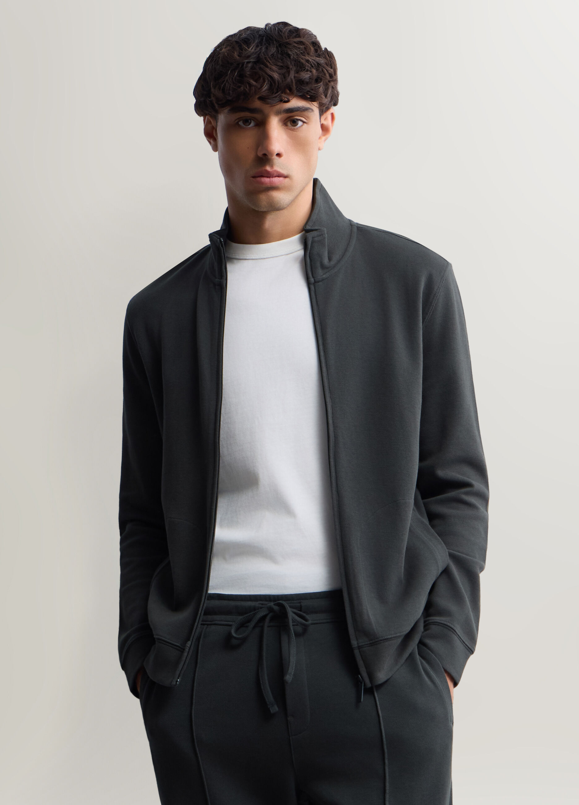 Felpa con zip in interlock di cotone uomo_0