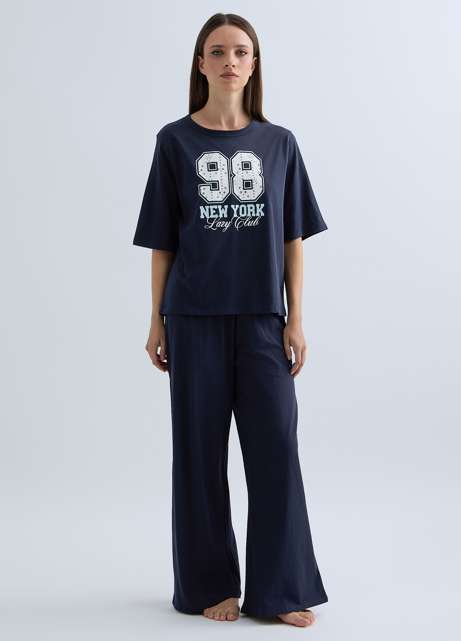 Pigiama lungo in cotone misto viscosa donna_0