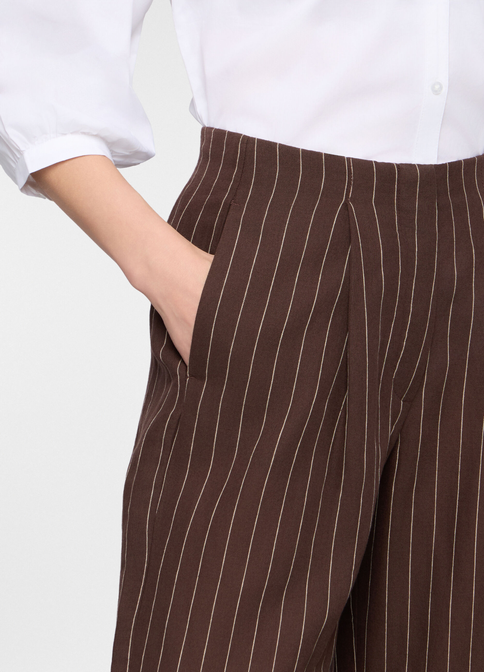 Pantaloni palazzo over fit gessati misto lino donna_2