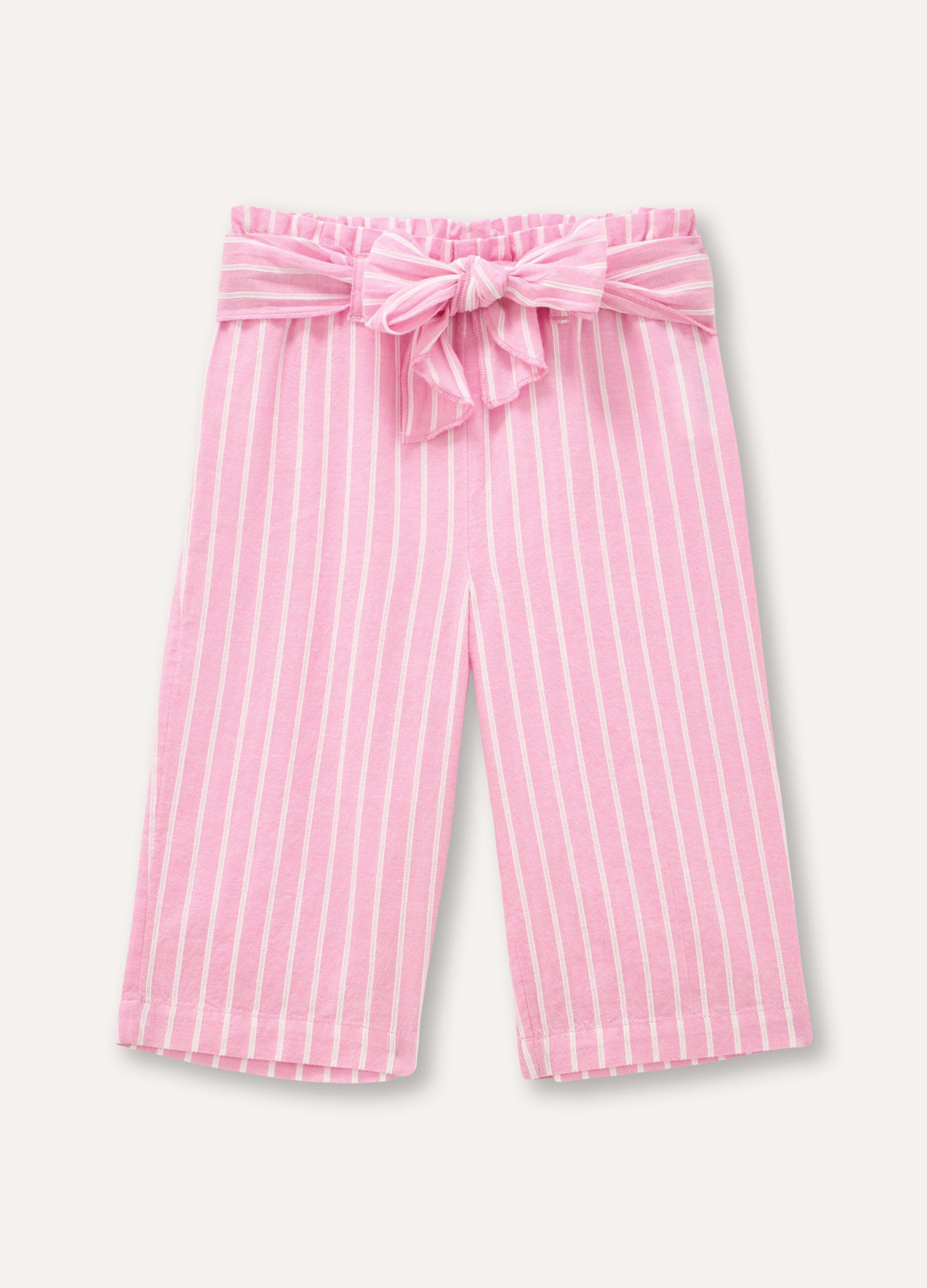 Pantaloni rigati in puro cotone neonata_0