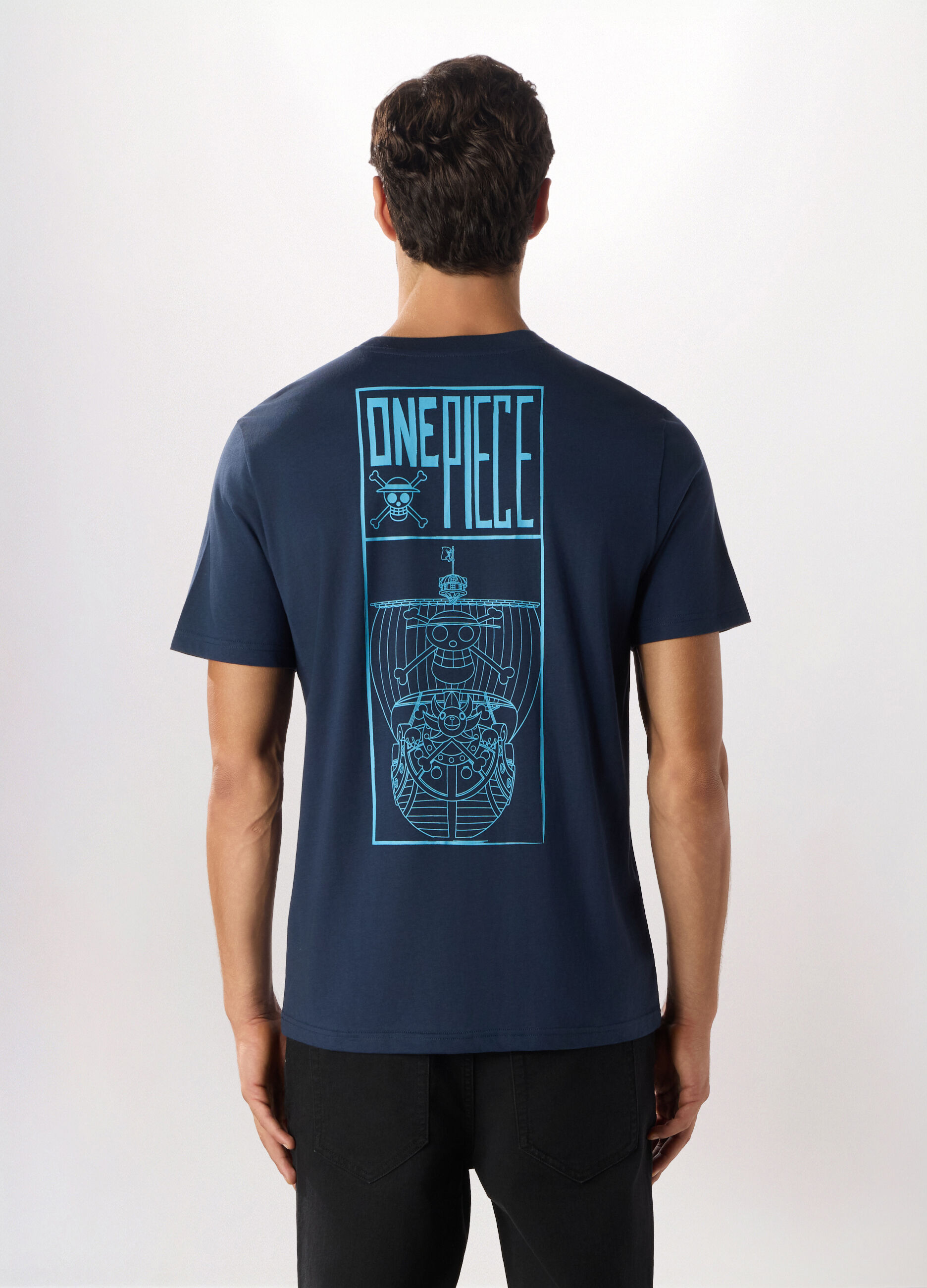 T-shirt girocollo con stampa One Piece in cotone uomo_1