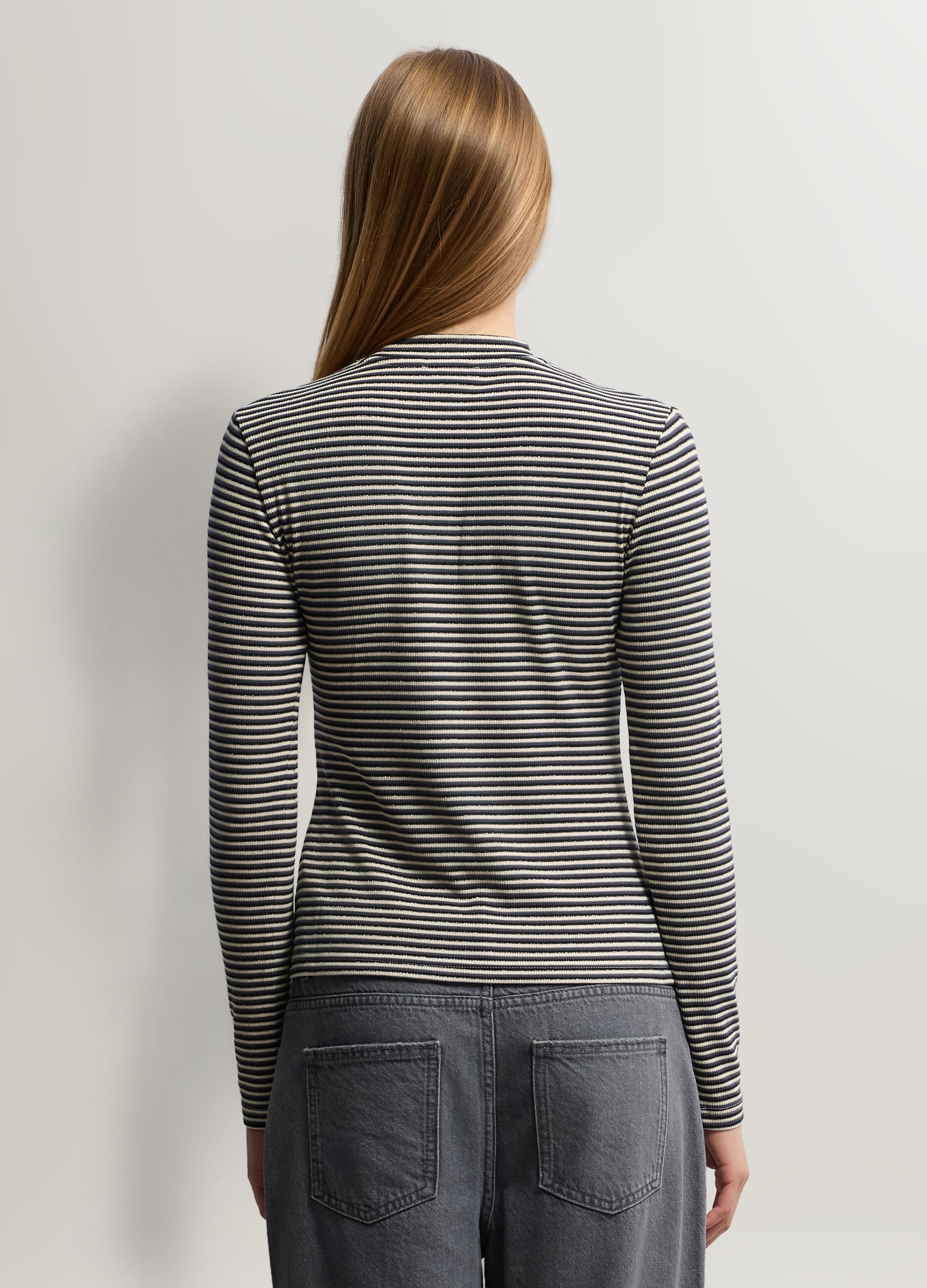 T-shirt girocollo in costina donna_1