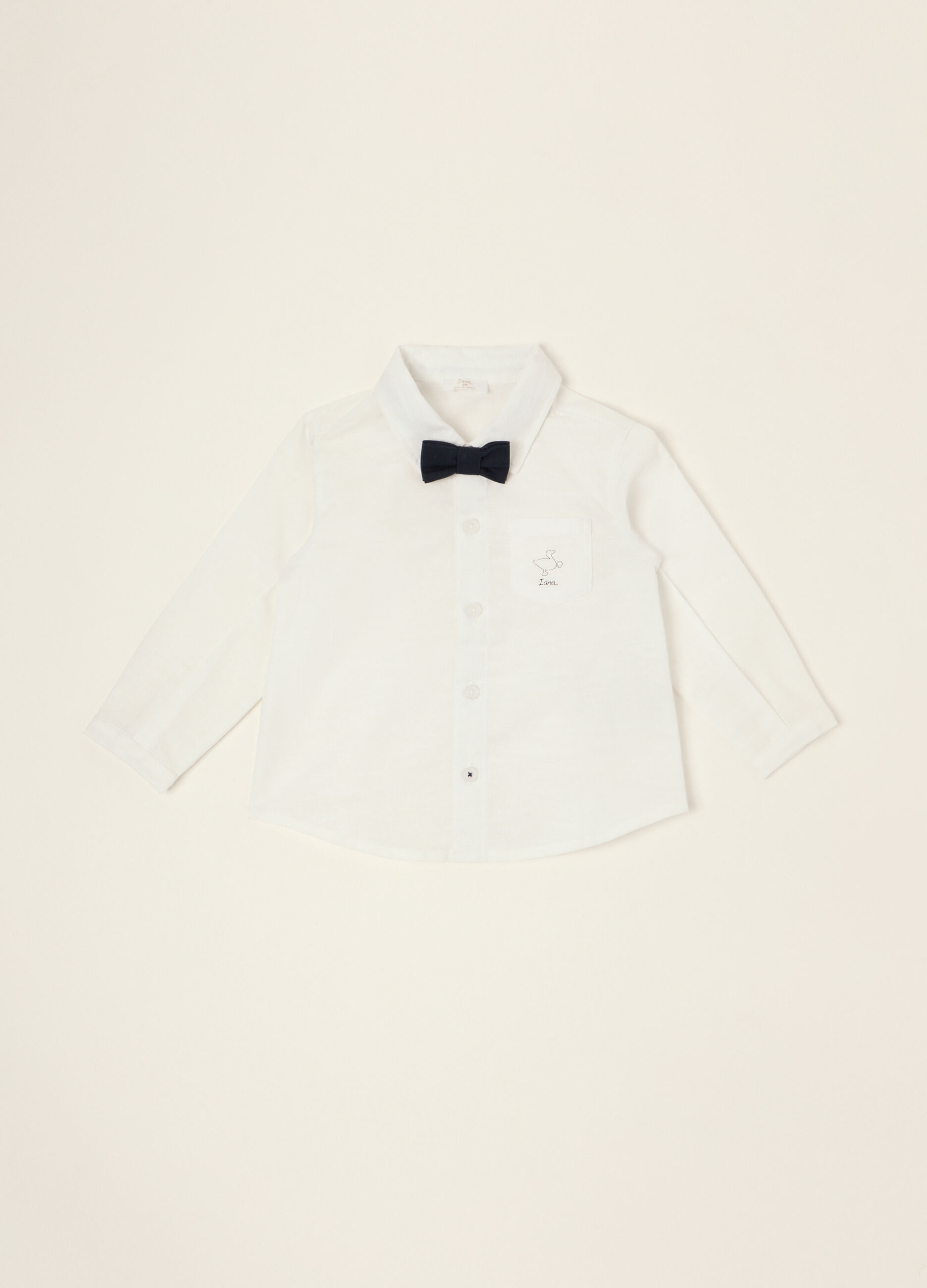 Camicia bianca a maniche lunghe in misto cotone e lino_0