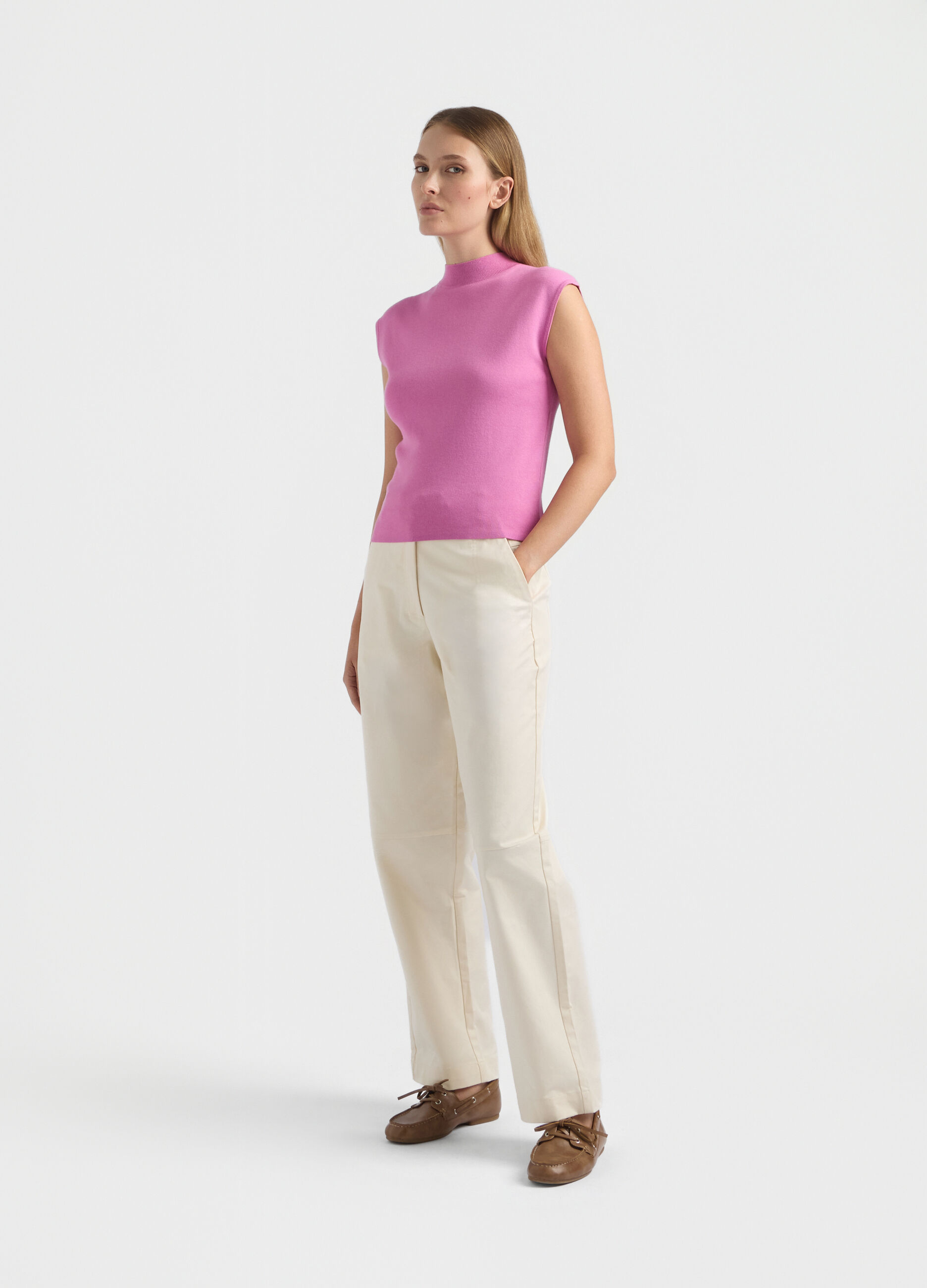 Pantaloni Fit Regular in Twill di cotone stretch donna_0