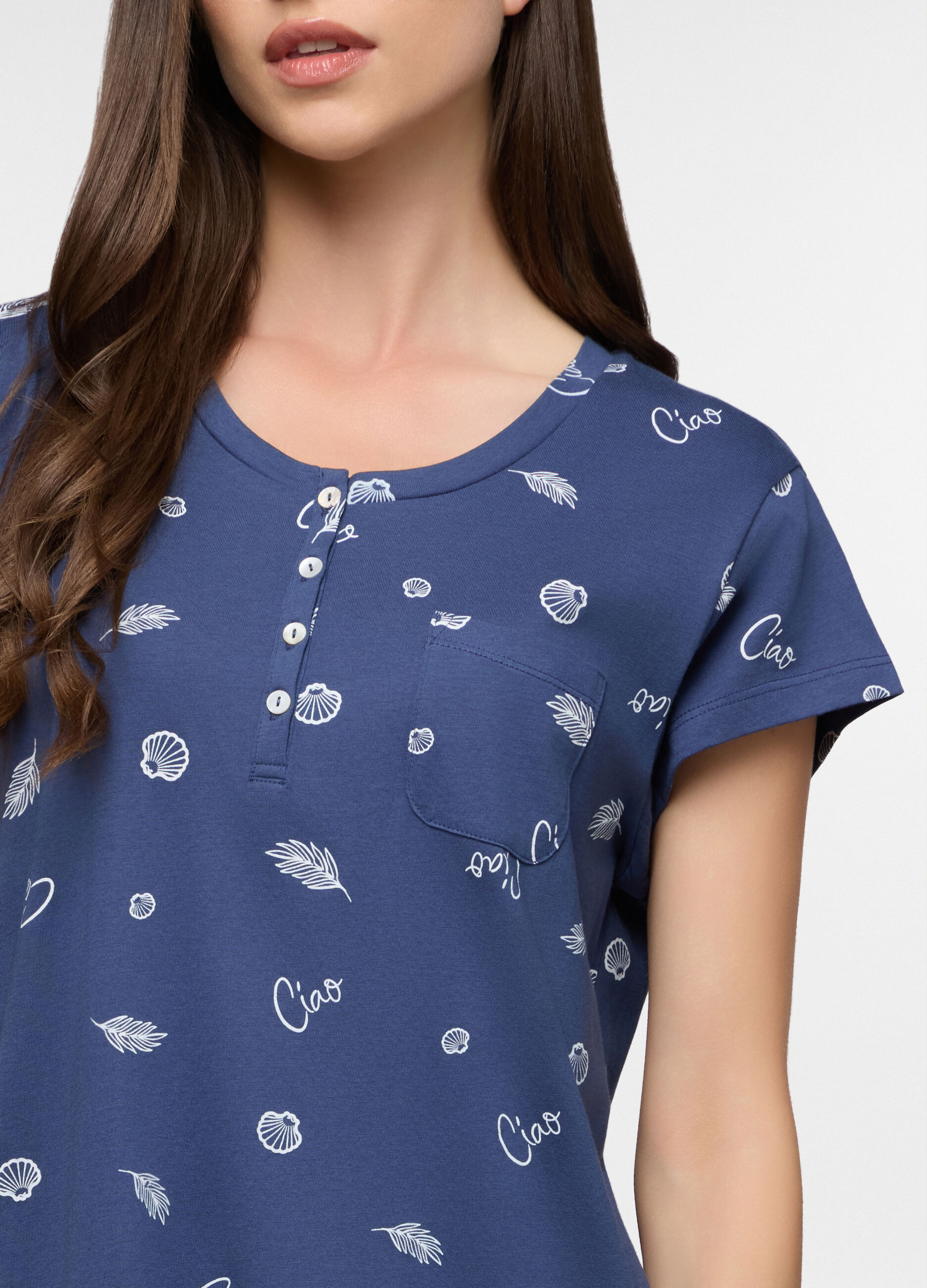 Camicia da notte corta in jersey di puro cotone donna_2