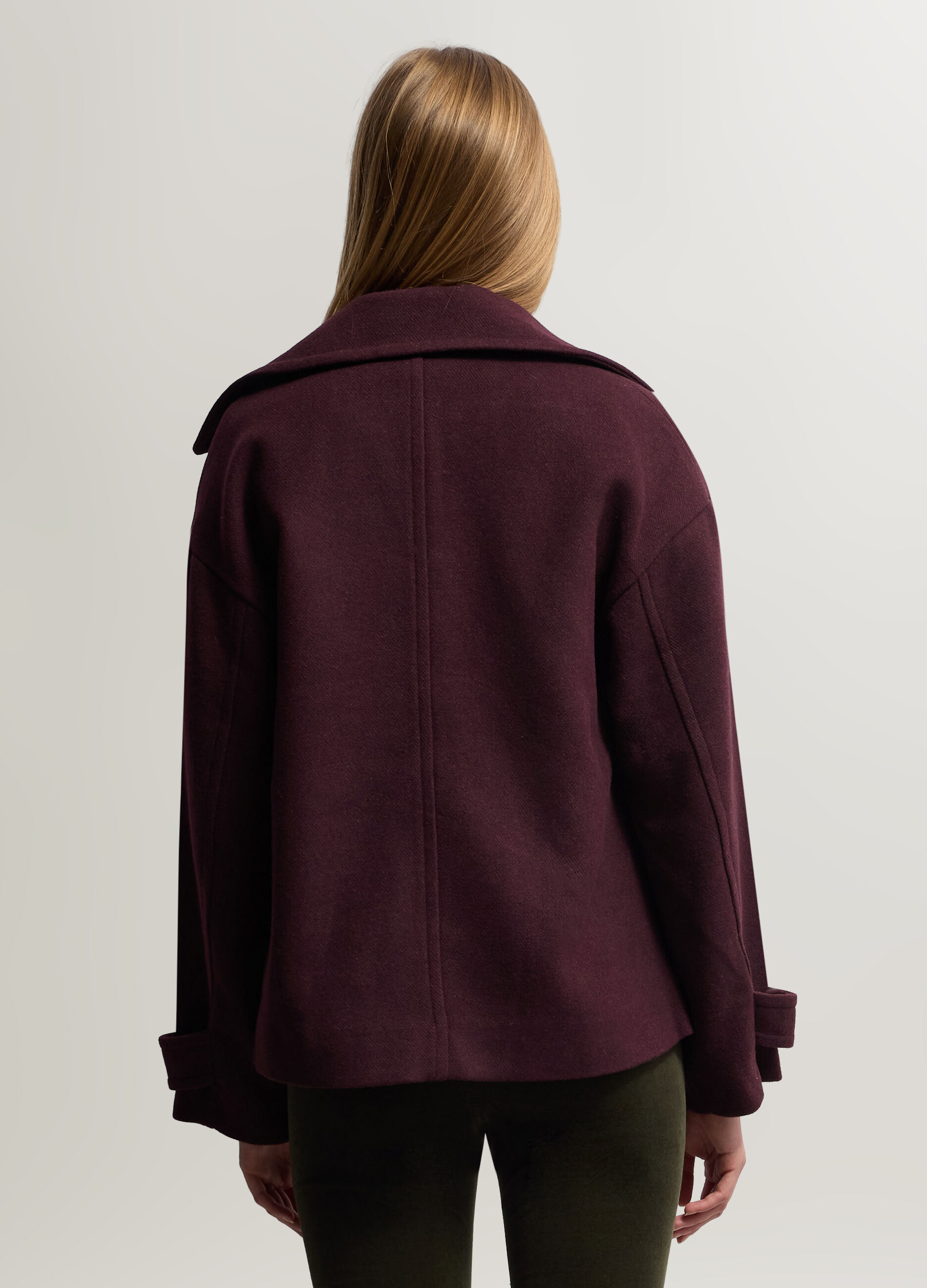Cappotto corto doppiopetto con collo reverse misto lana donna_1
