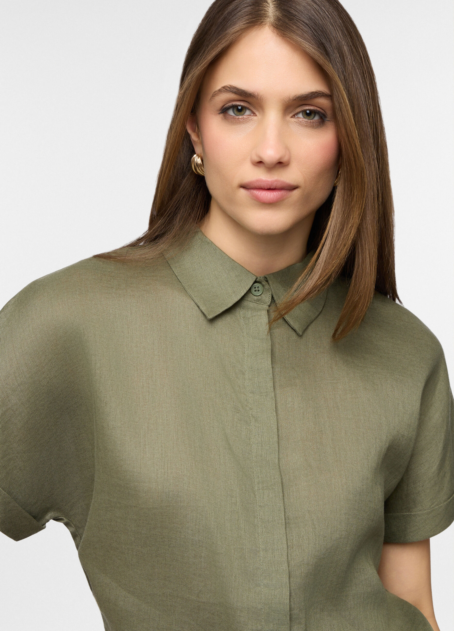 Camicia fit regular con colletto alla francese in puro lino donna _2