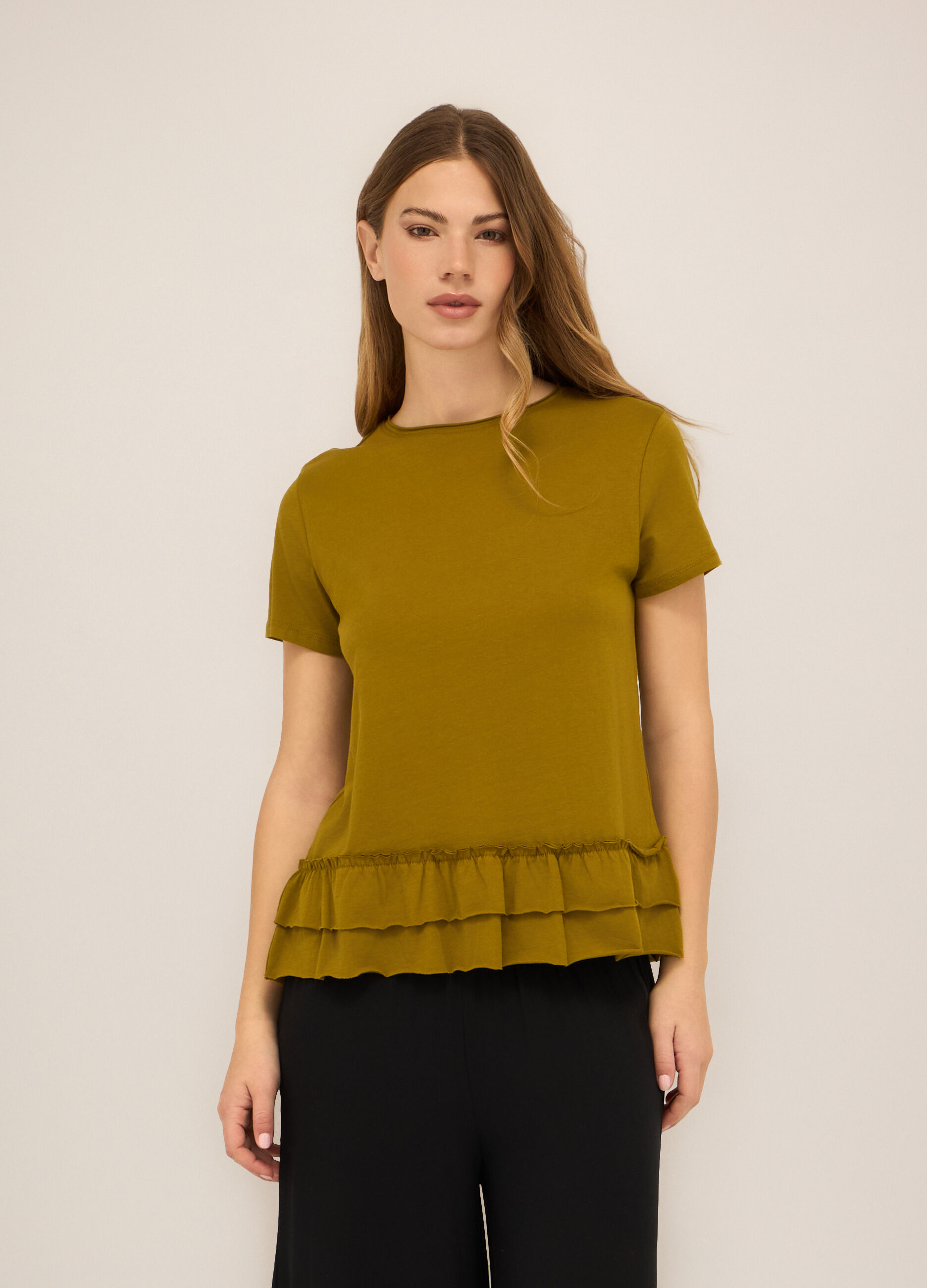 T-shirt in jersey di puro cotone con rouches donna_0