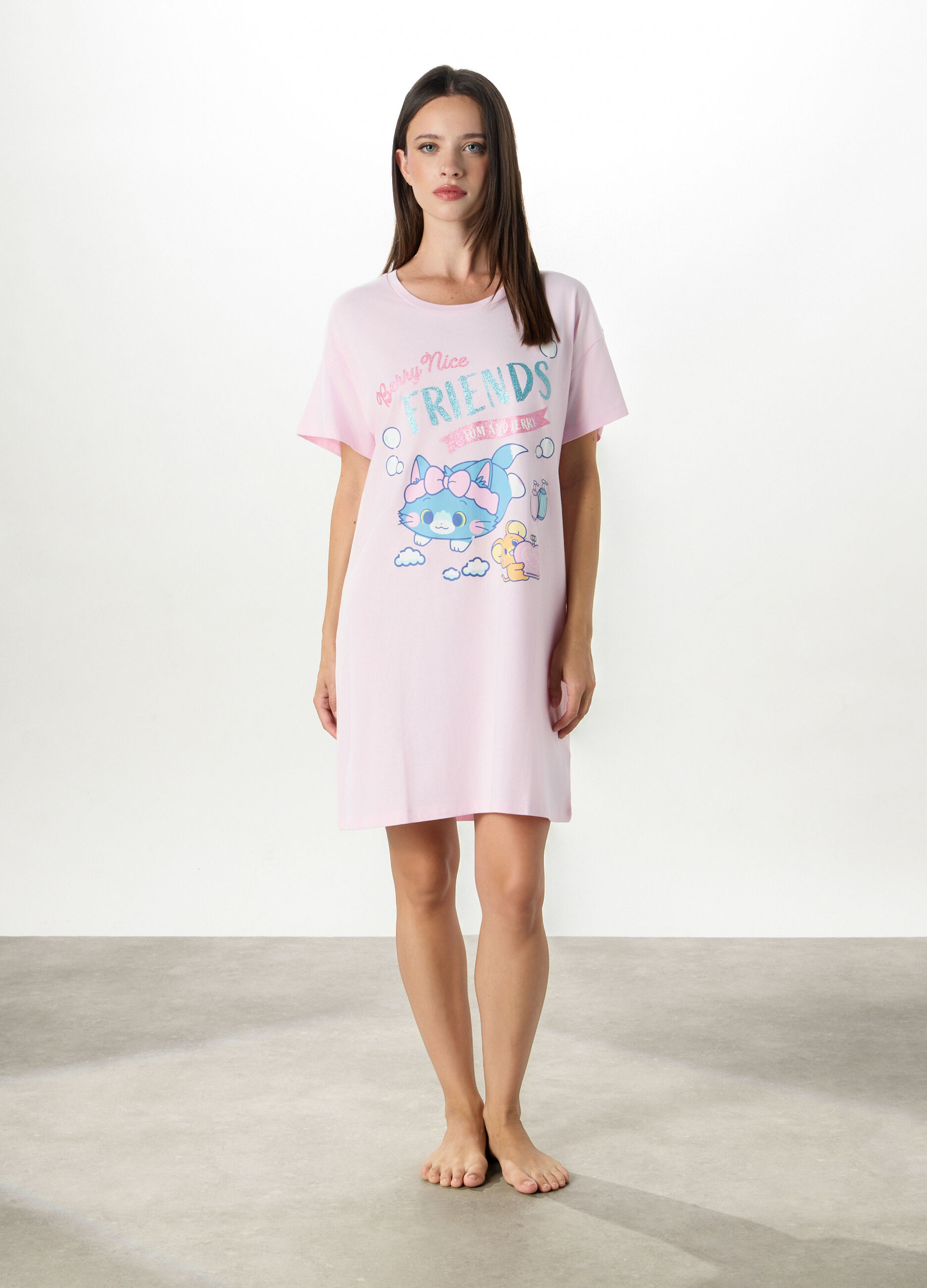 Camicia da notte maxi t-shirt in puro cotone donna_0
