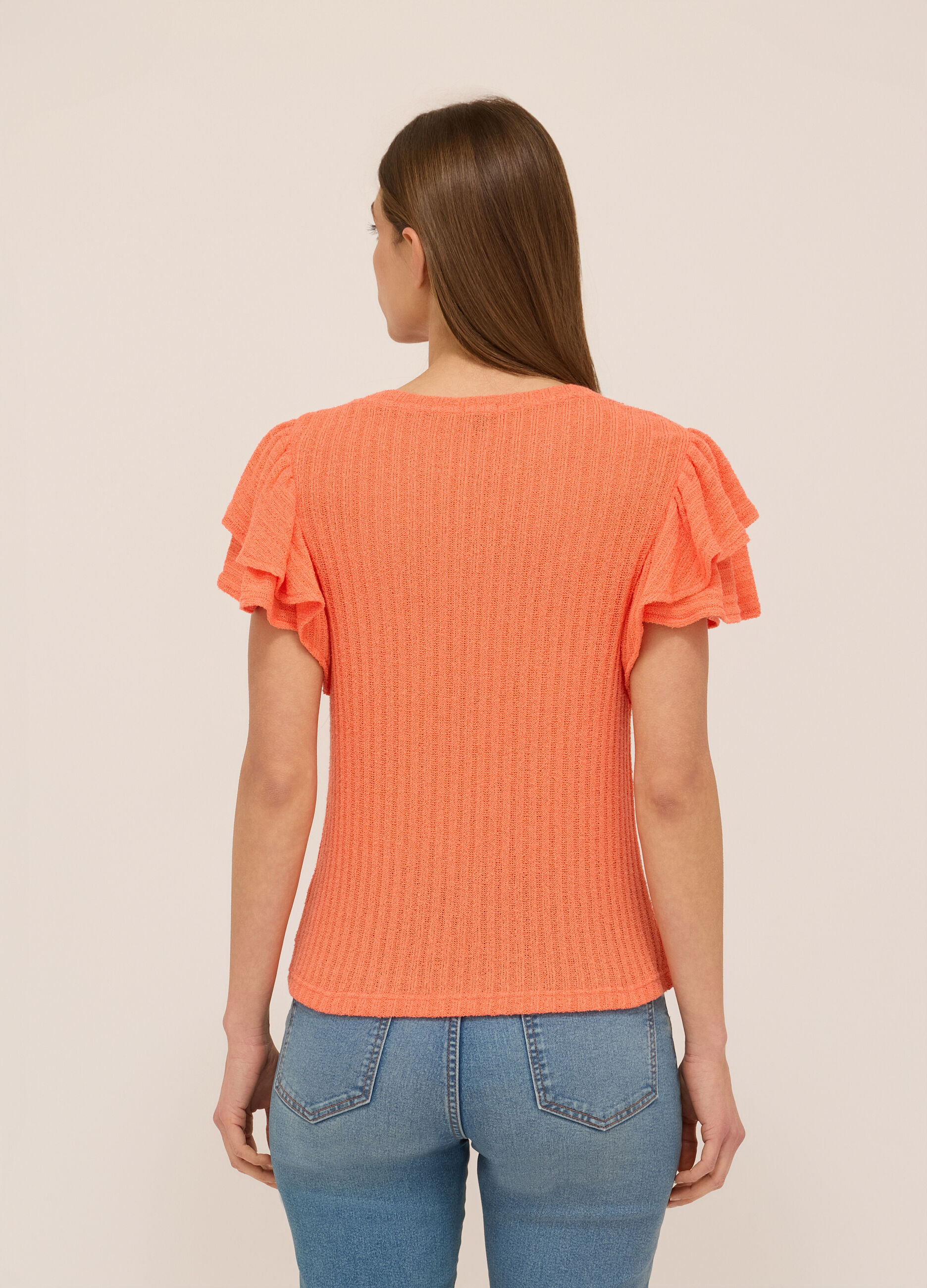 T-shirt in costina con rouches donna_1