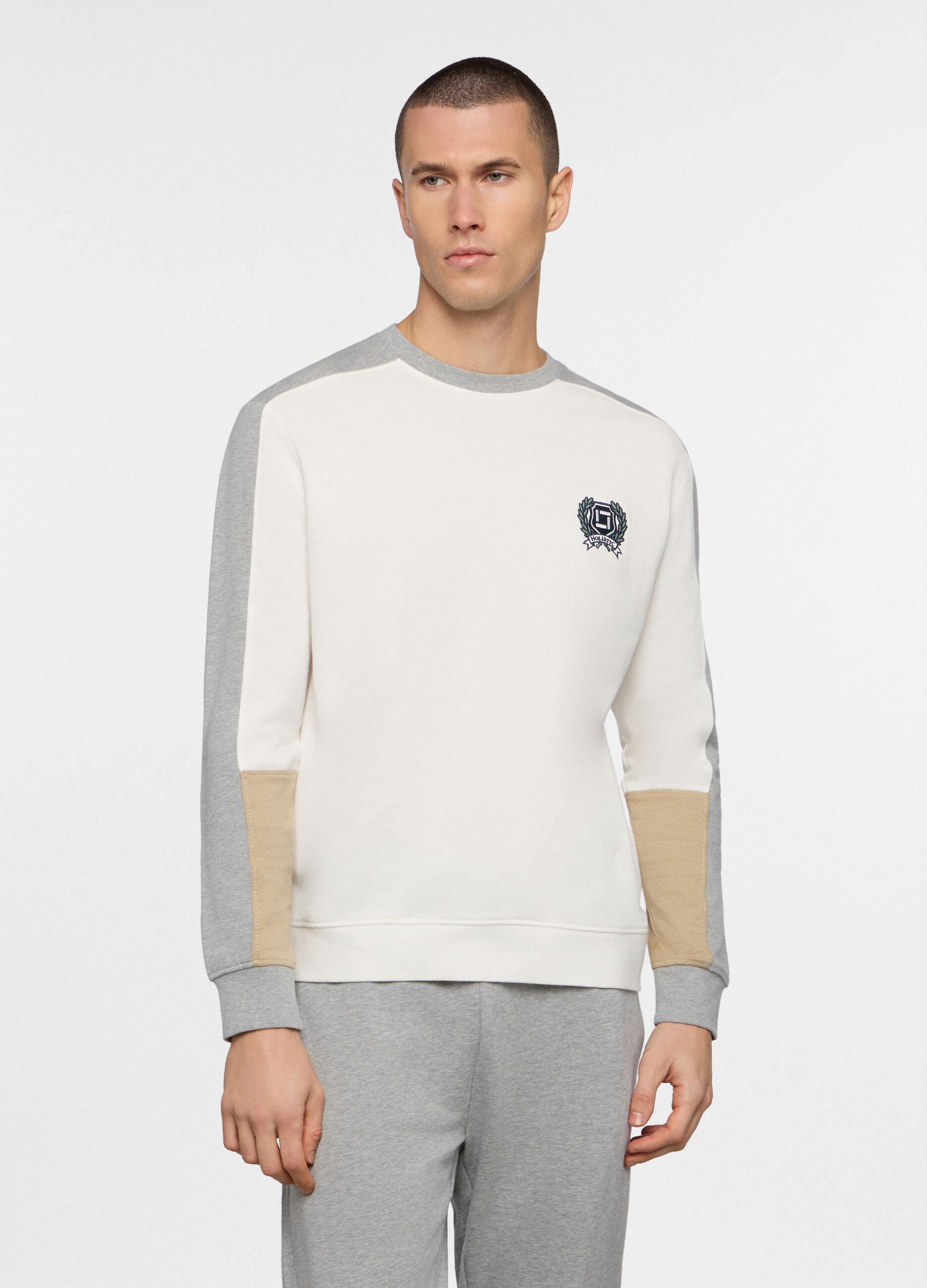 Felpa girocollo in cotone color block uomo_0