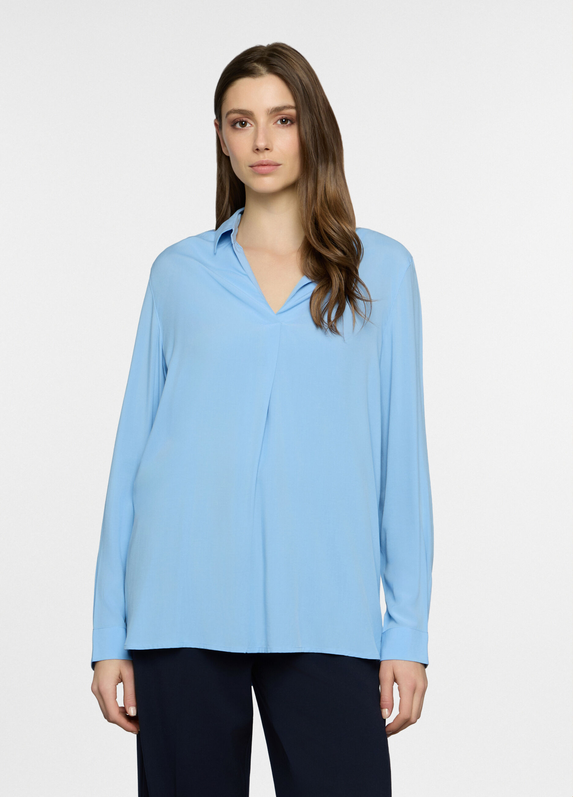 Blusa regular fit in pura viscosa con scollo a V donna_0