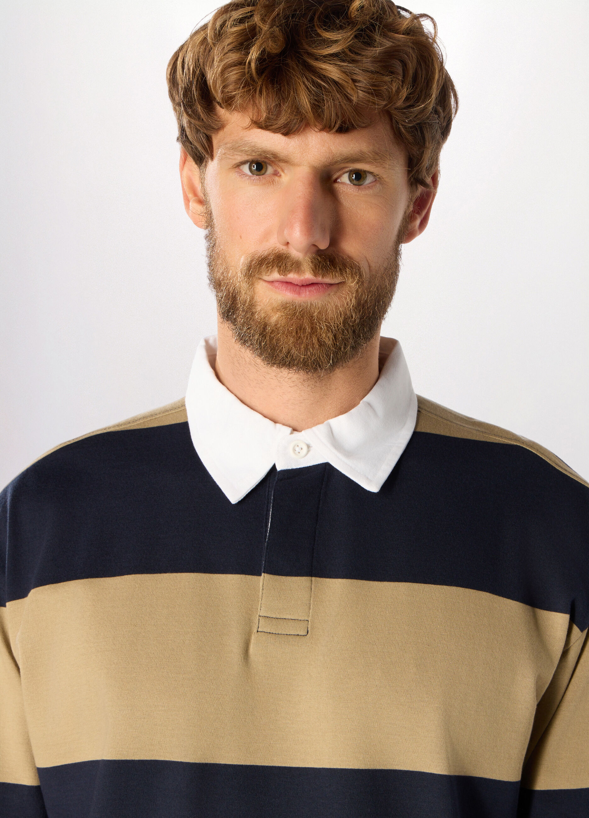 Polo a maniche lunghe in cotone a righe uomo_2