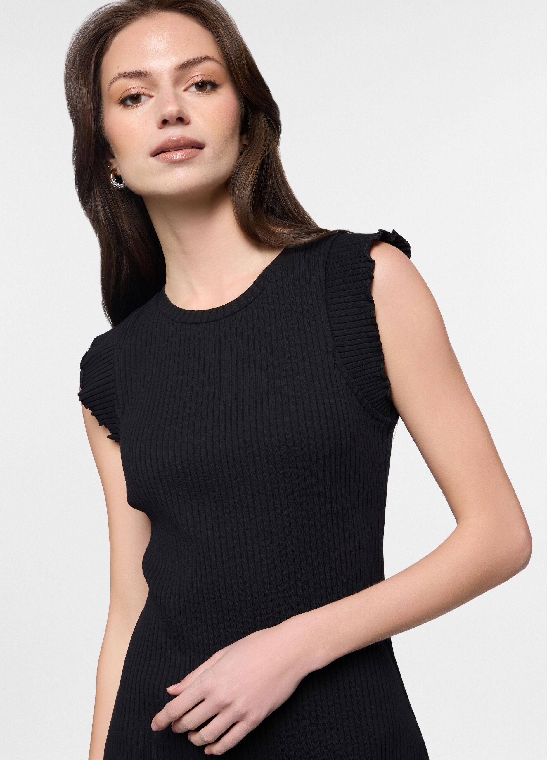 Abito lungo fitted in costina di cotone stretch donna_2