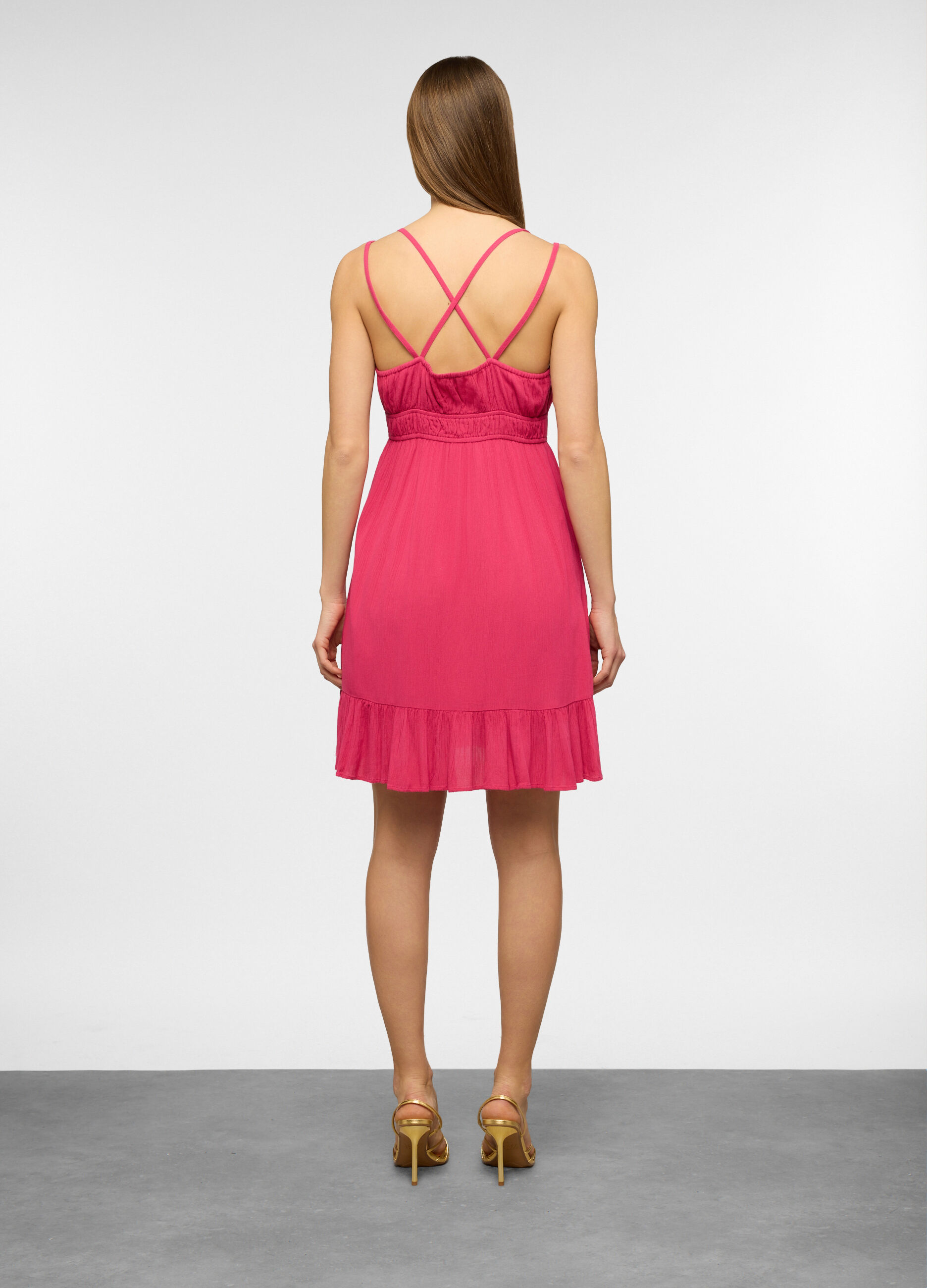 Abito corto fitted in pura viscosa crepe donna_1