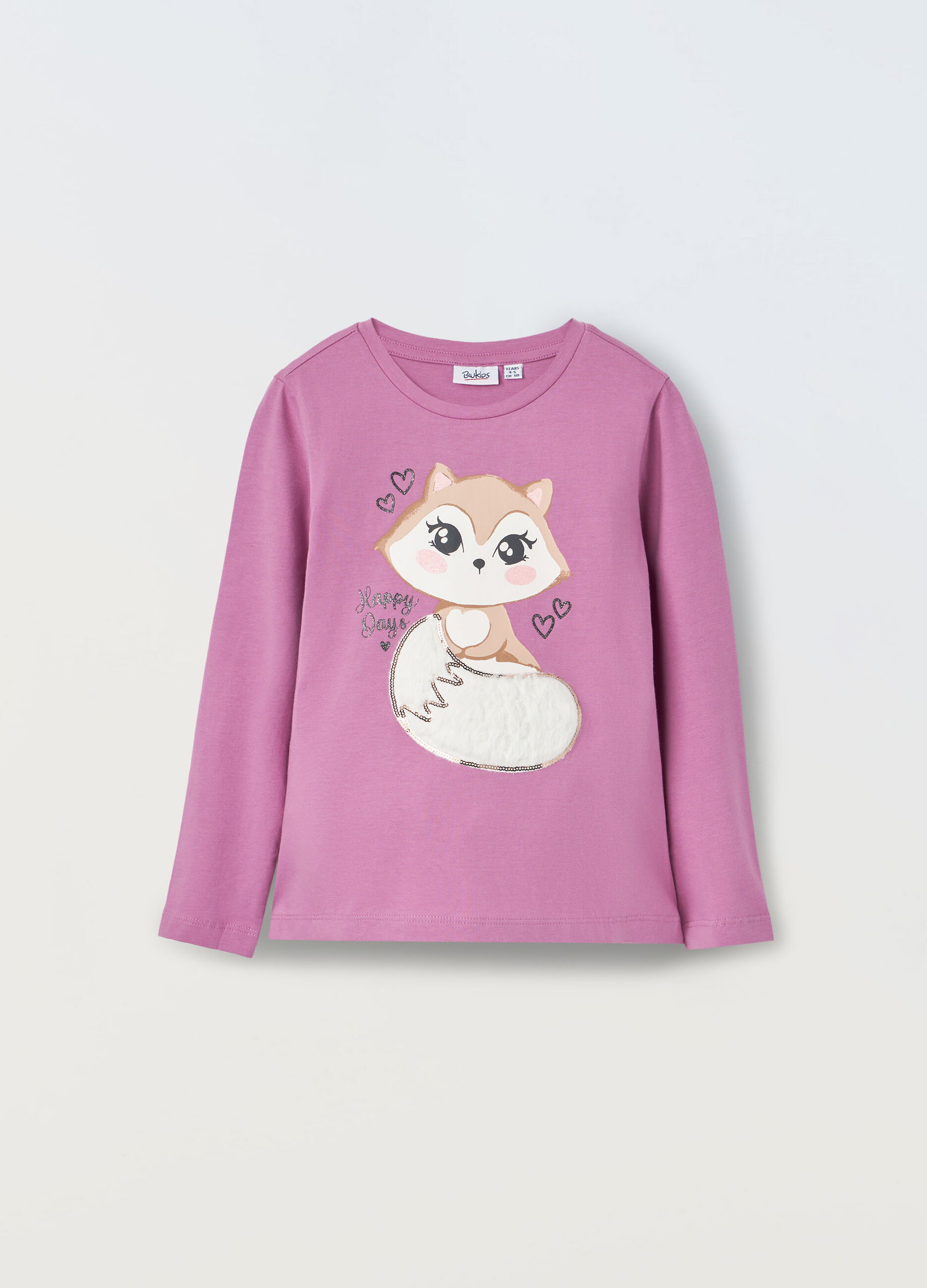 T-shirt a maniche lunghe in puro cotone con applicazioni bambina_0