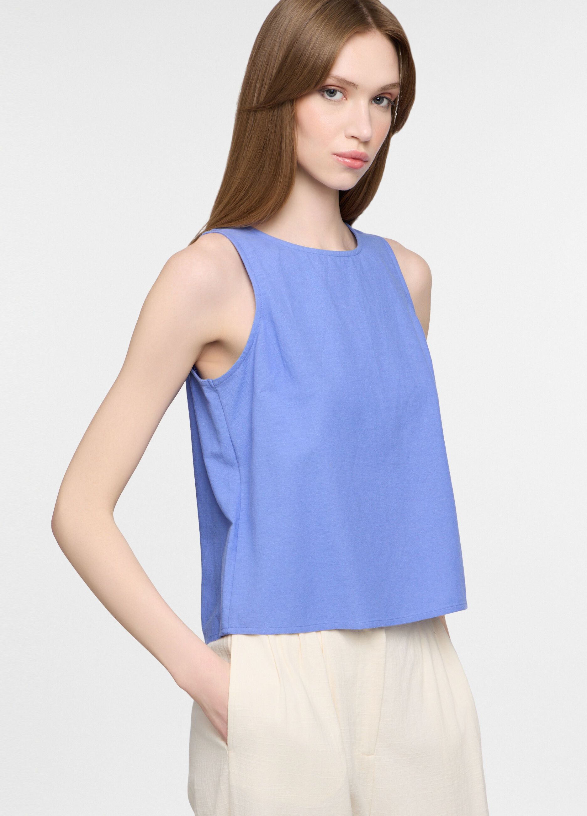 Blusa regular fit girocollo misto cotone donna_0