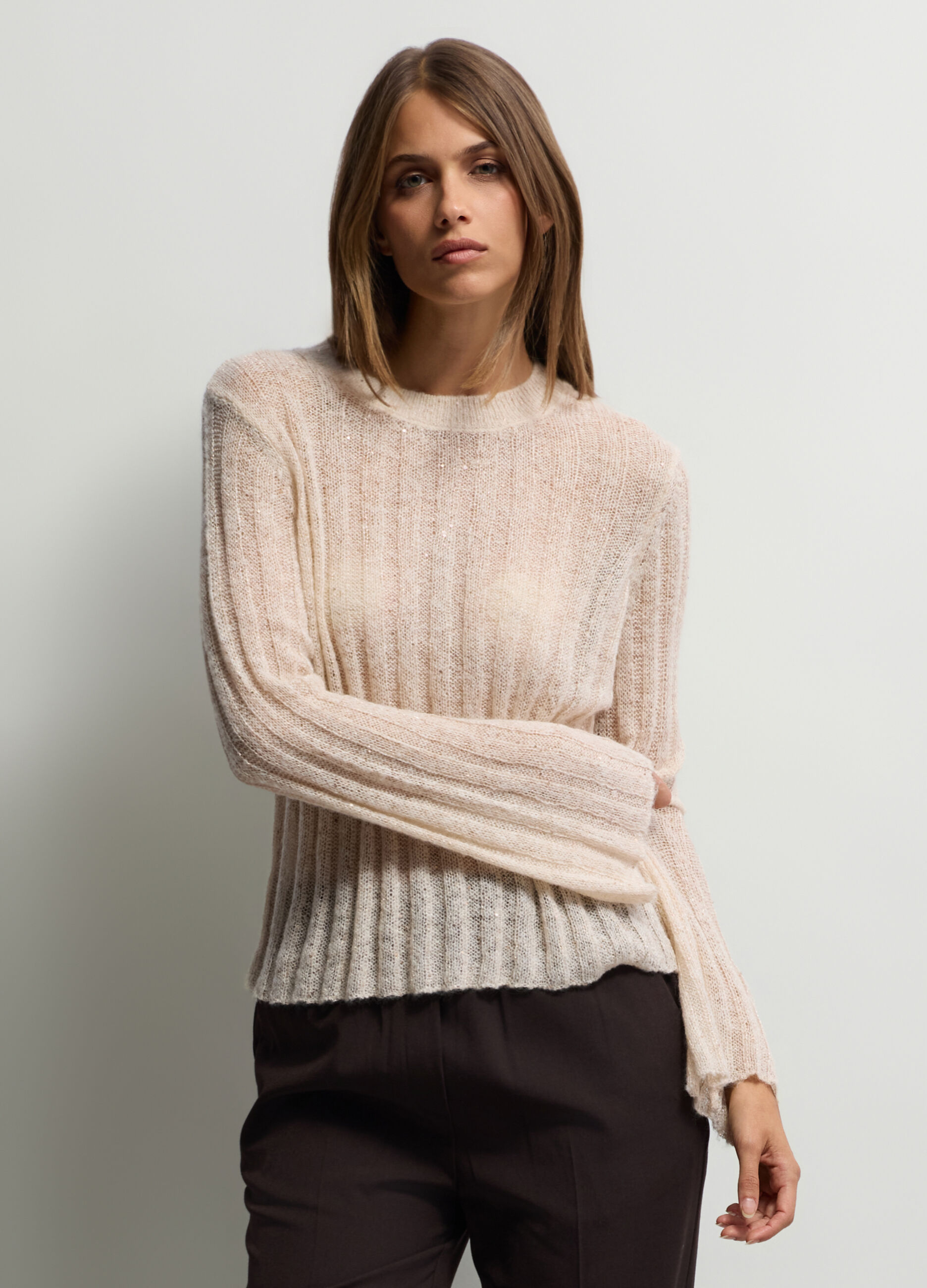 Pullover girocollo in costina donna_0