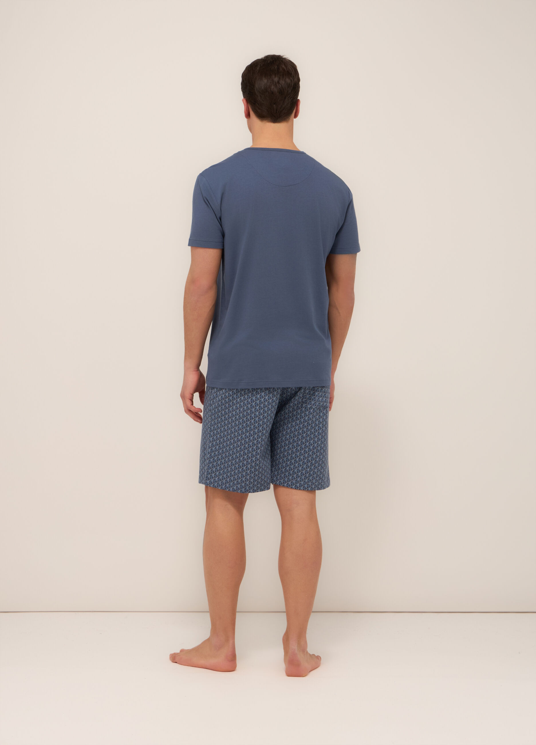 Pigiama corto serafino in cotone stretch uomo_1