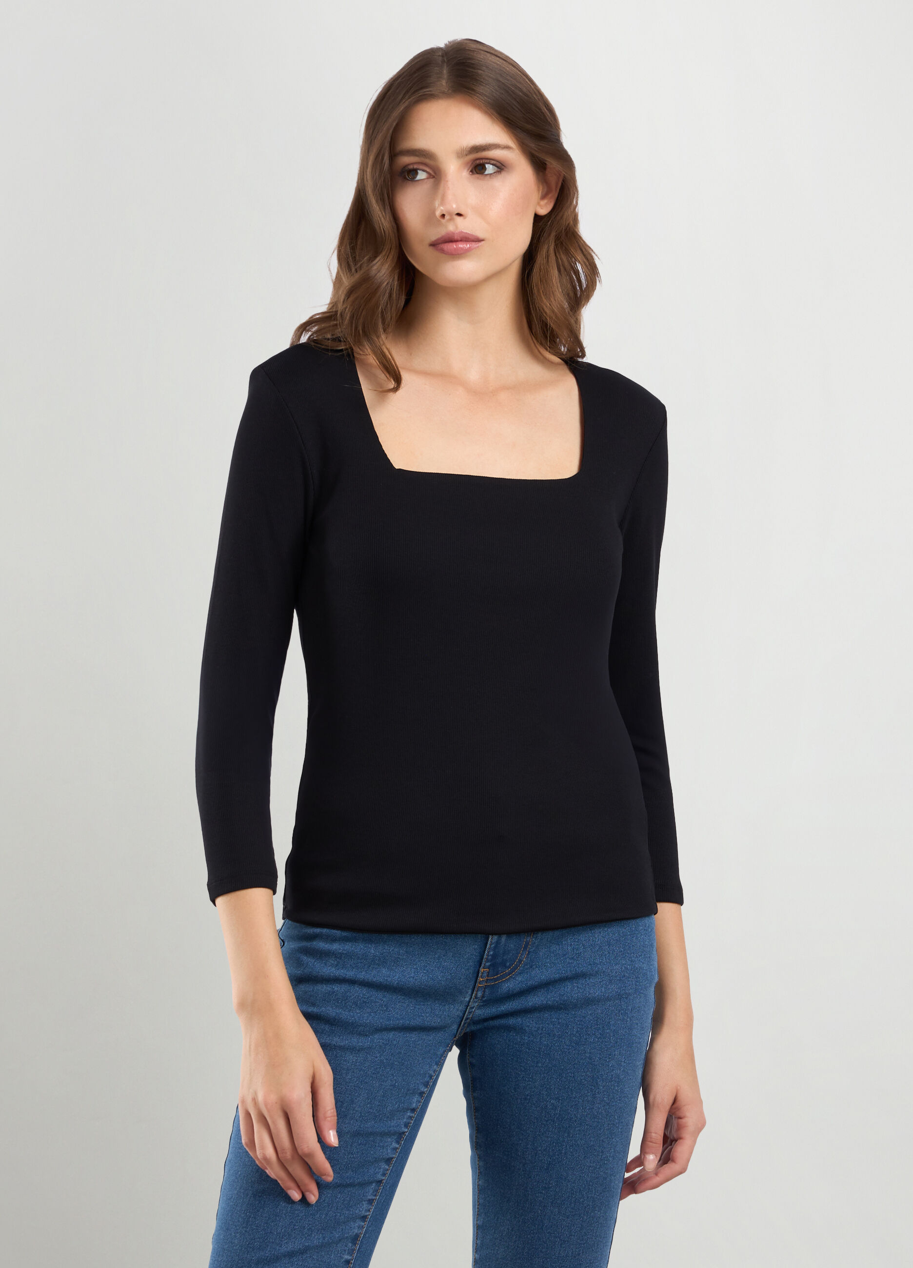 T-shirt in costina di cotone stretch donna_0