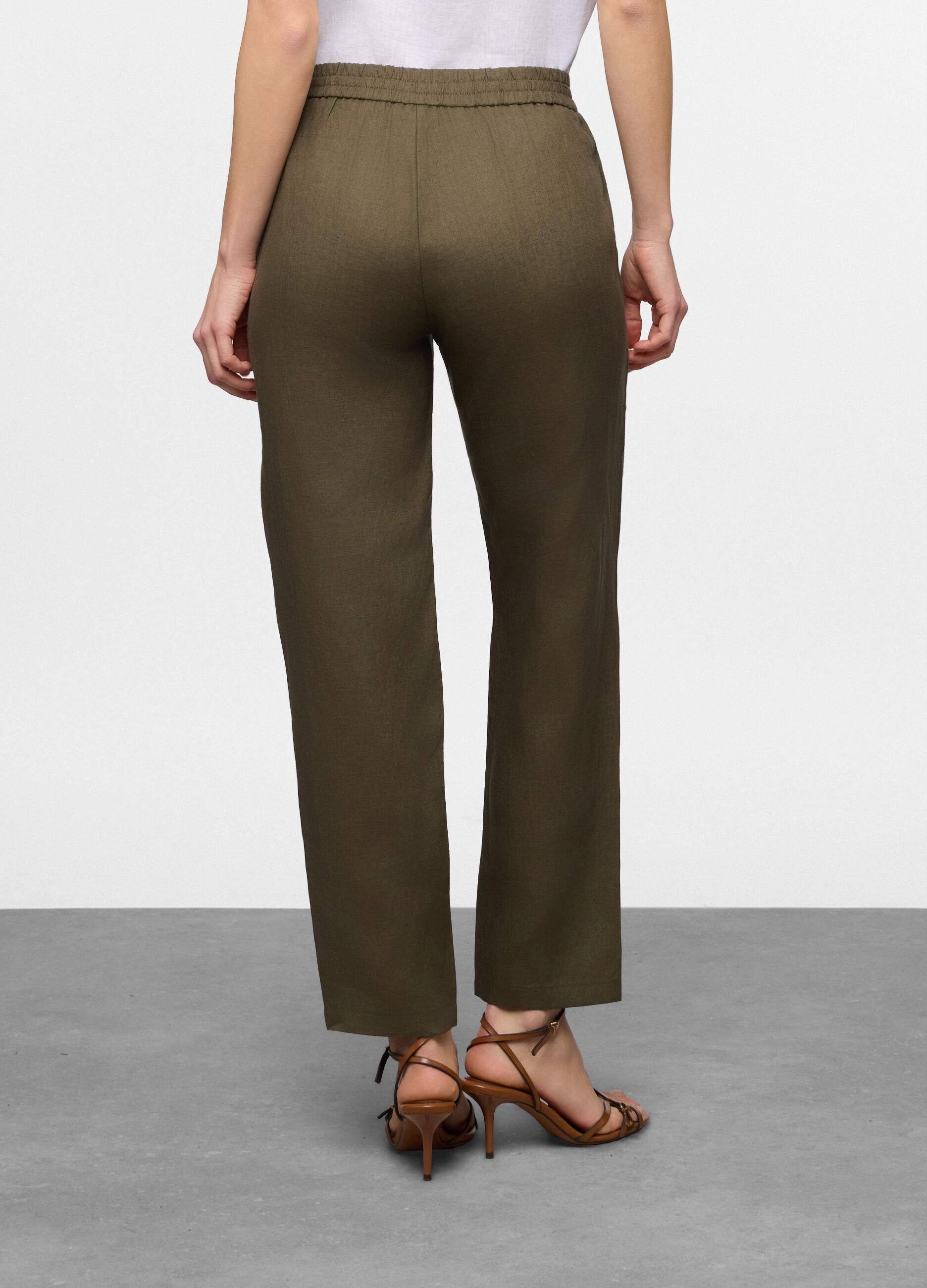Pantaloni fit regular in puro lino donna_1