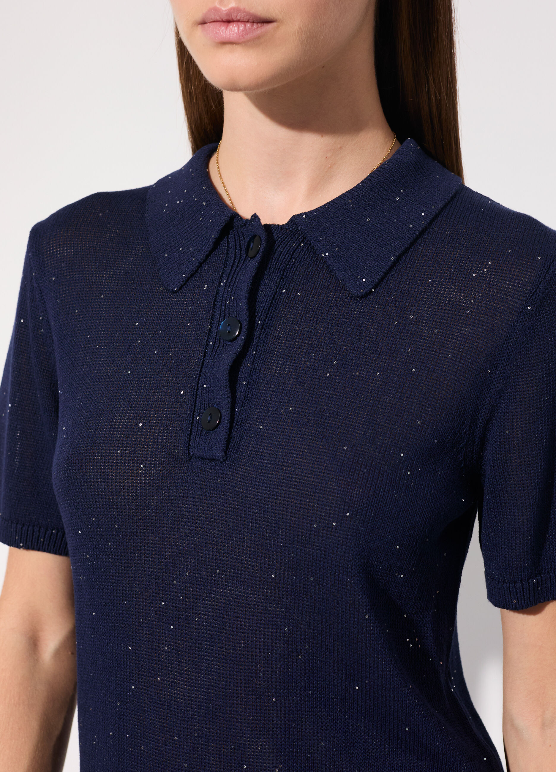 Polo in tricot a maniche corte con paillettes donna_3