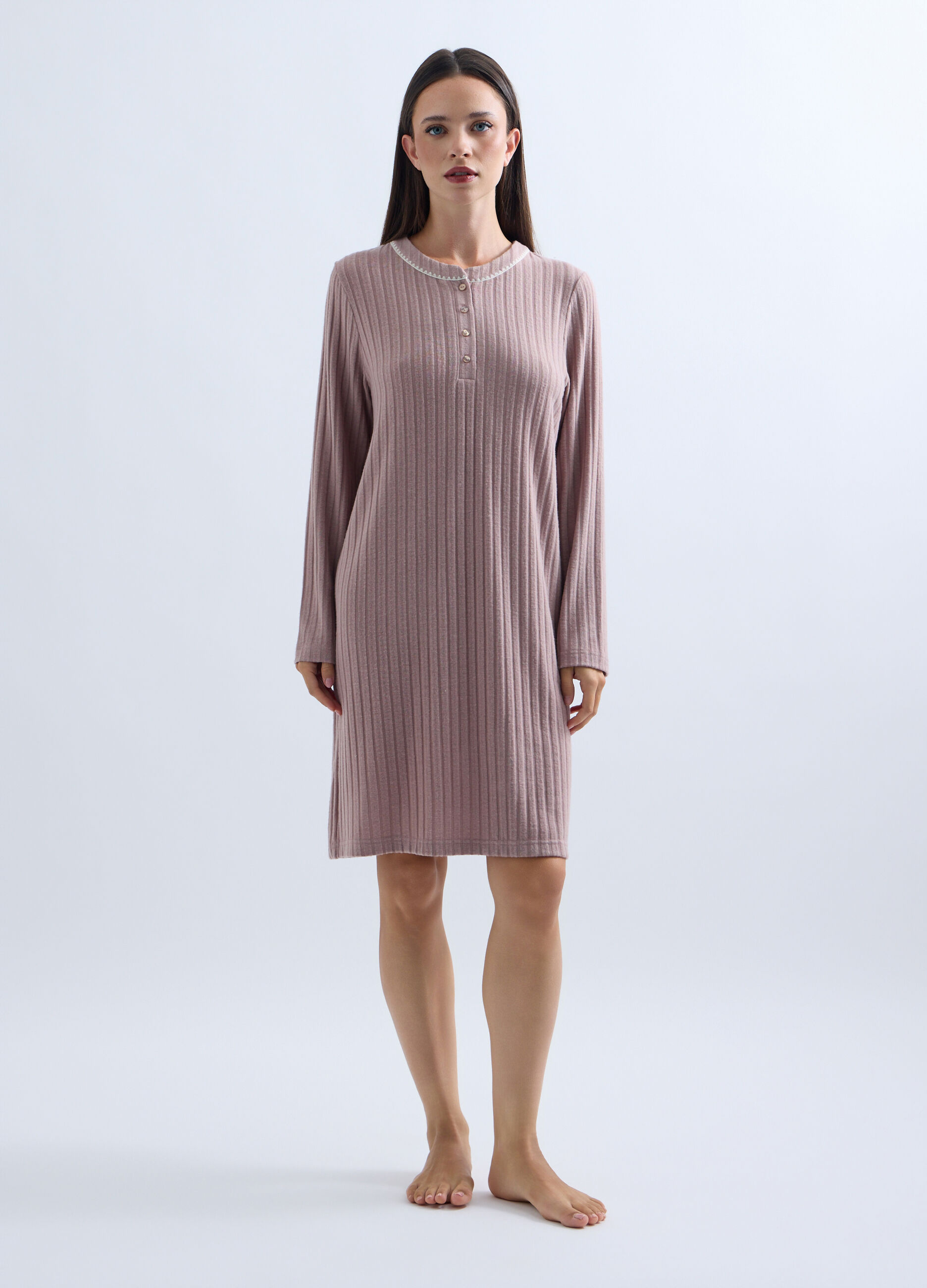 Camicia da notte in costina stretch donna_0