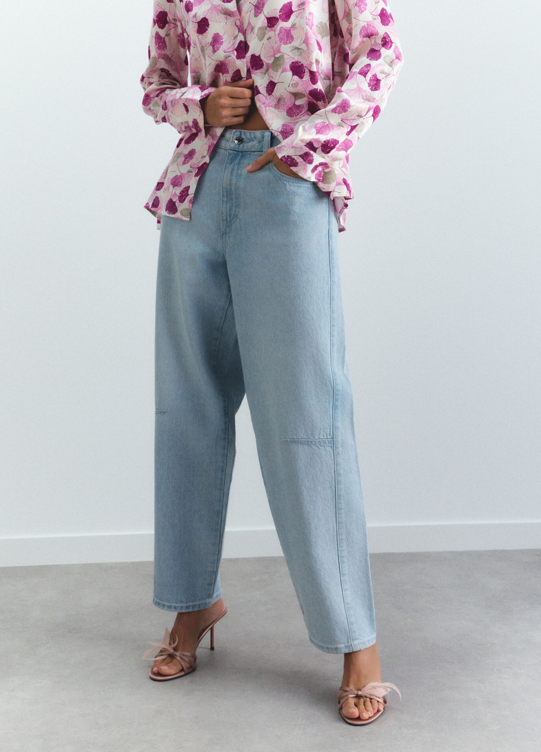 Pantaloni Barrel Fit in denim di puro cotone donna _1